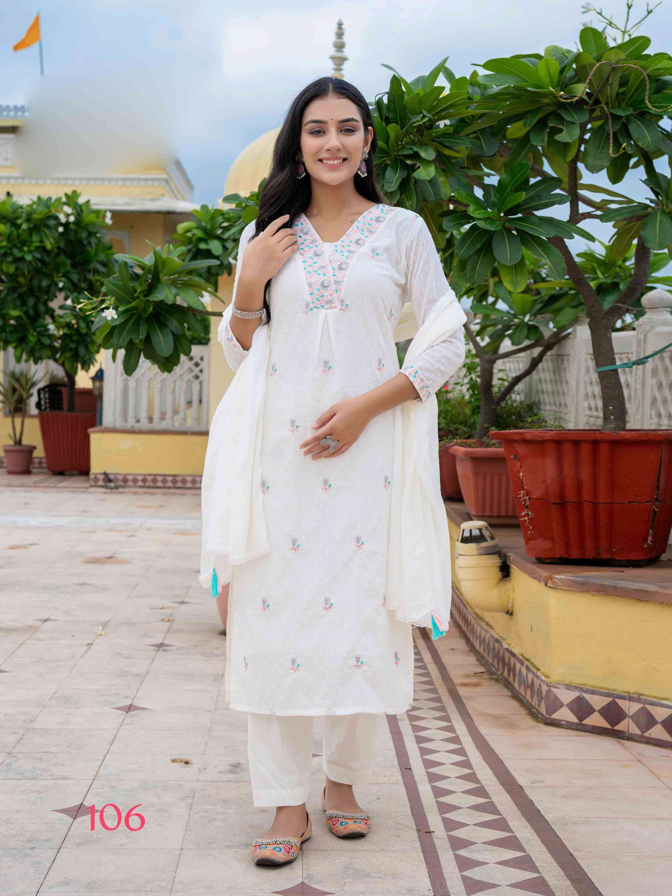 Sehar by Ossm Pure Mal Cotton with Beautiful Light Colours Summer Collection Kurti Pant Dupatta set Online