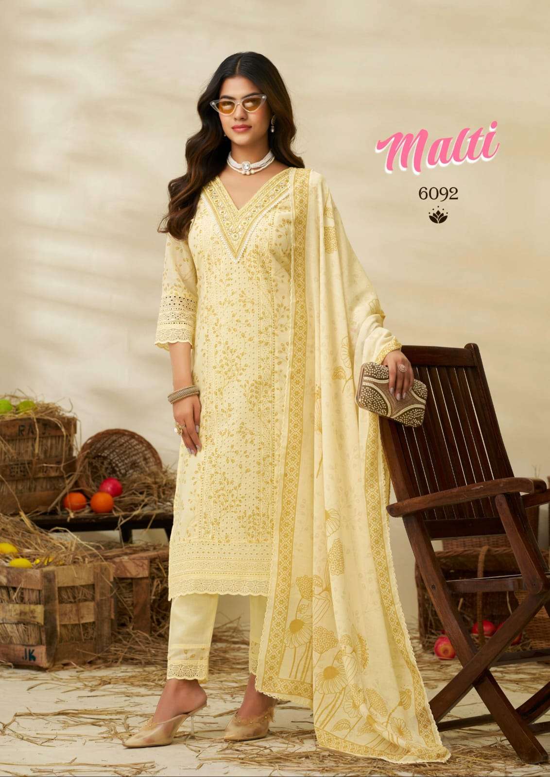 Rangoon Malti Pure cotton schiffli work Top and Bottom with Mal Cotton Dupatta