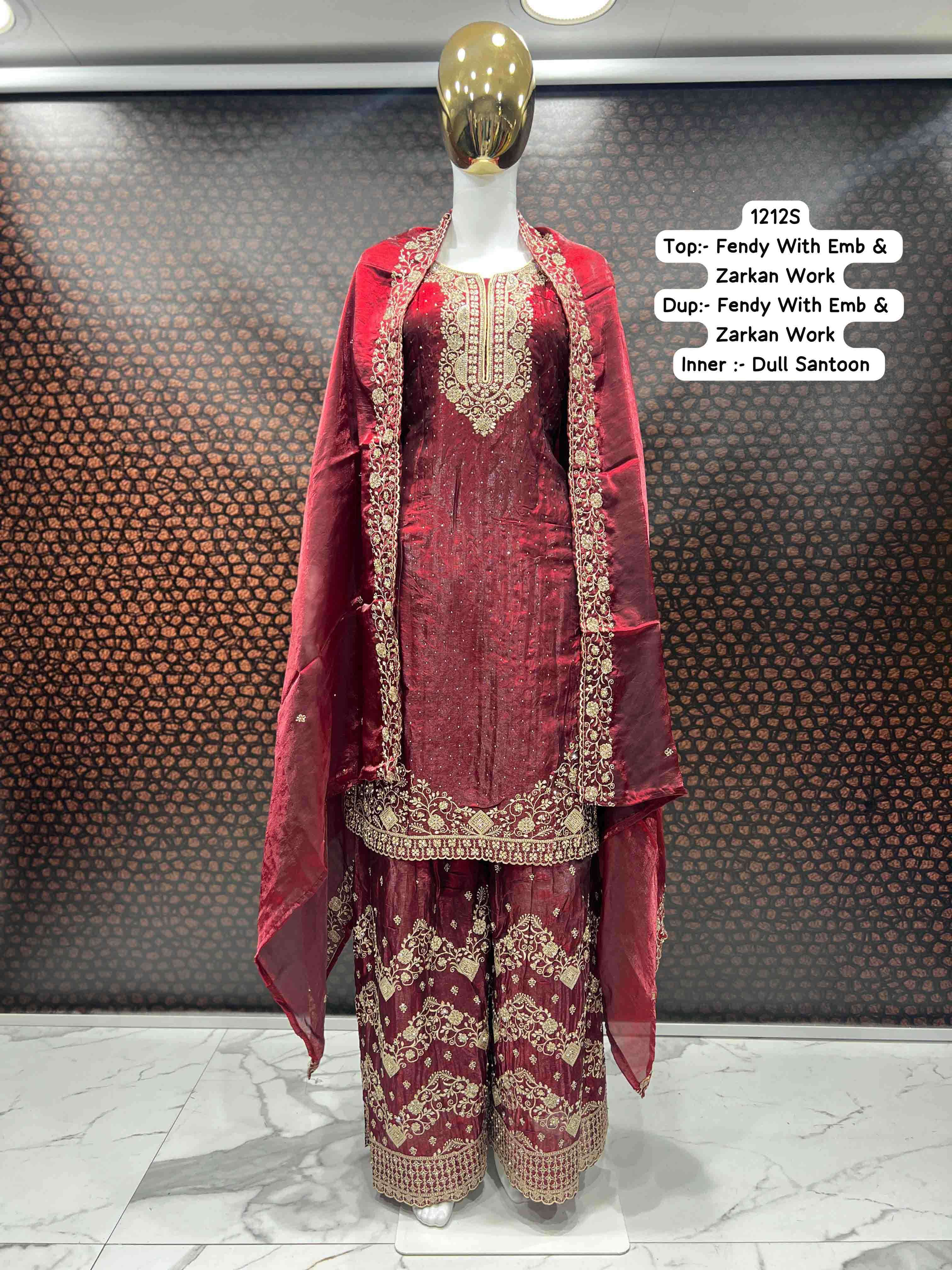 Alisha 3PC Heavy Suit Embroidered & Zarkan Work Readymade Suit by Krisha Creation