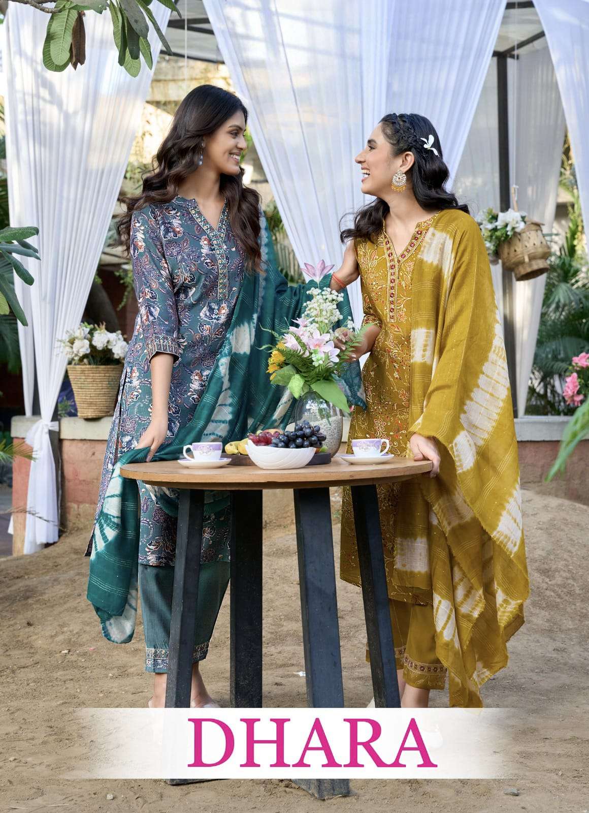 Dhara Vol 1 kurti set combines embroidered artistry with stylish vertical prints