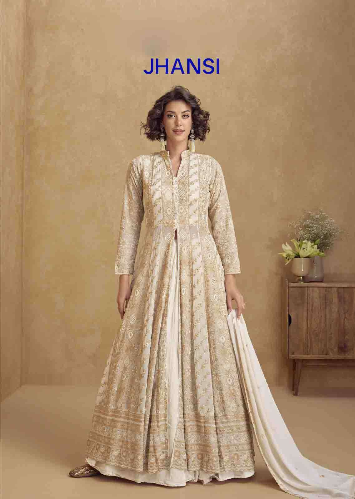 Jhasi Aashirwad Mor bagh Real Georgette Premium Indowestern Suit Collection