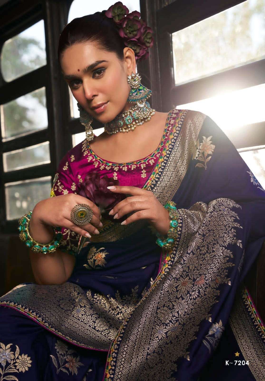 Krisha Kira Saree Soft Dola Viscose Silk with 3D Weaved Pallu & Fancy Lace Border