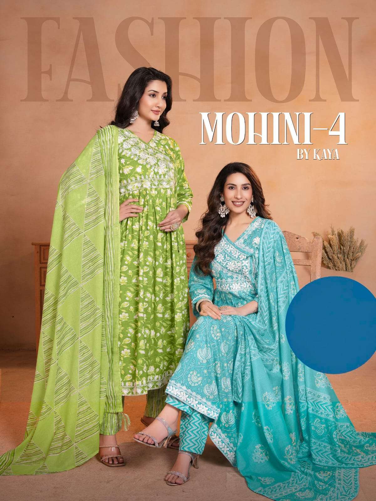Mohini vol 4 Cotton Print Anarkali Style Kurti Pant Dupatta set Collection by krisha creation