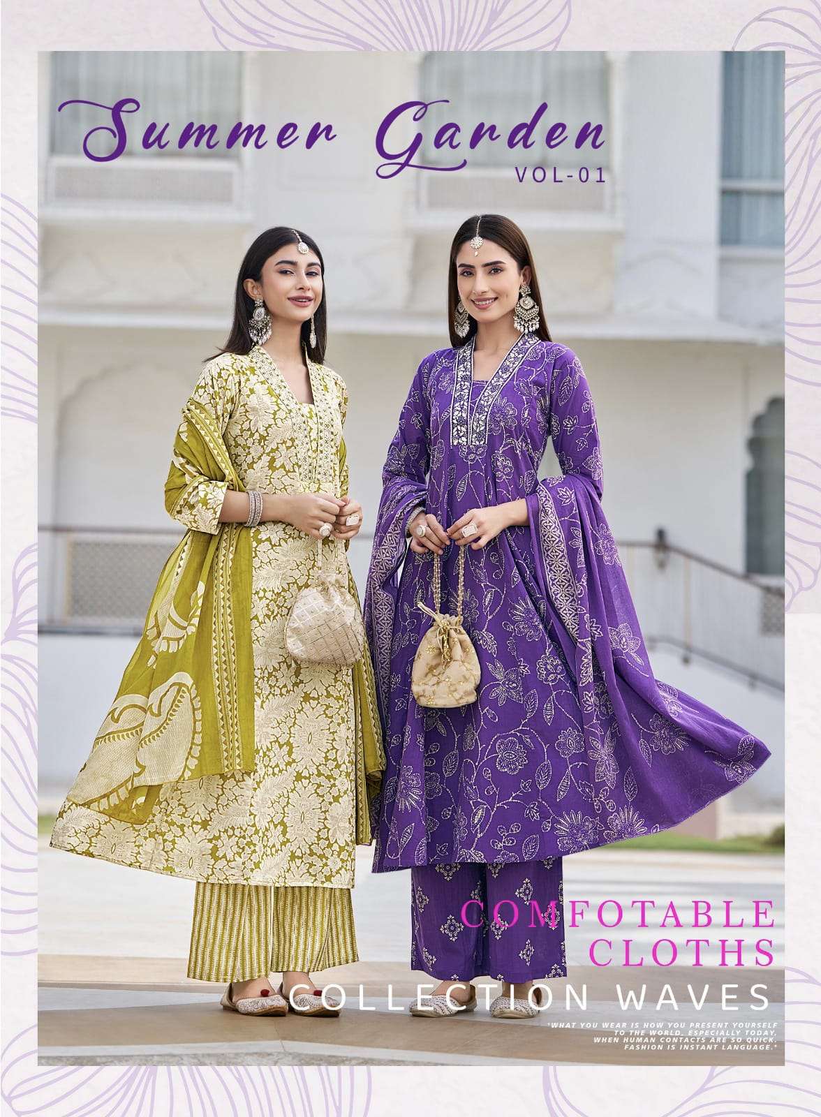 Summer Garden vol 1 Radhika Pure Cotton with Embroidery Work Anarkali Style Kurti Pant Dupatta