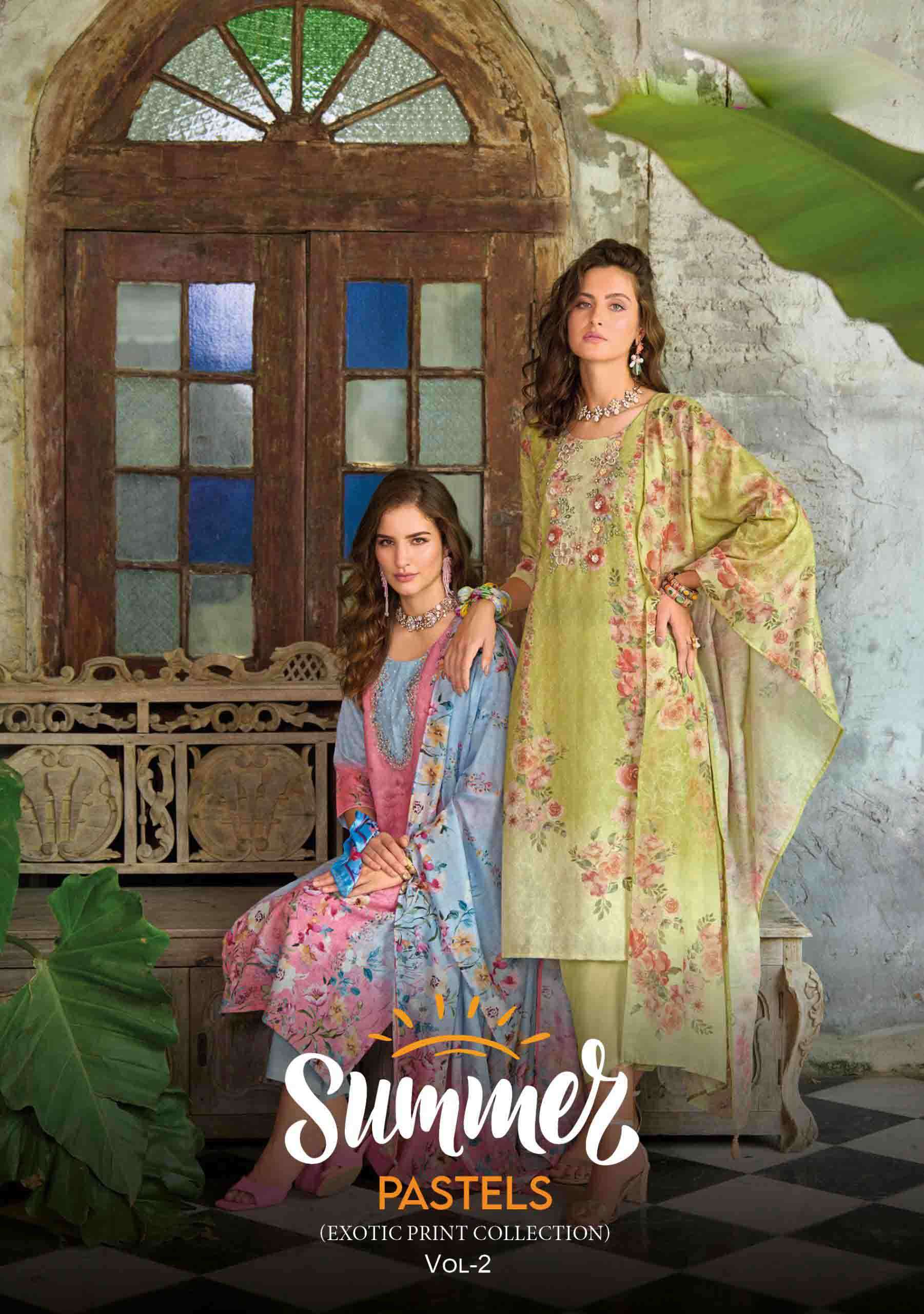 Summer Pastel 2 fancy handwork and Borer Schiffli work on linen Kurti pant dupatta set