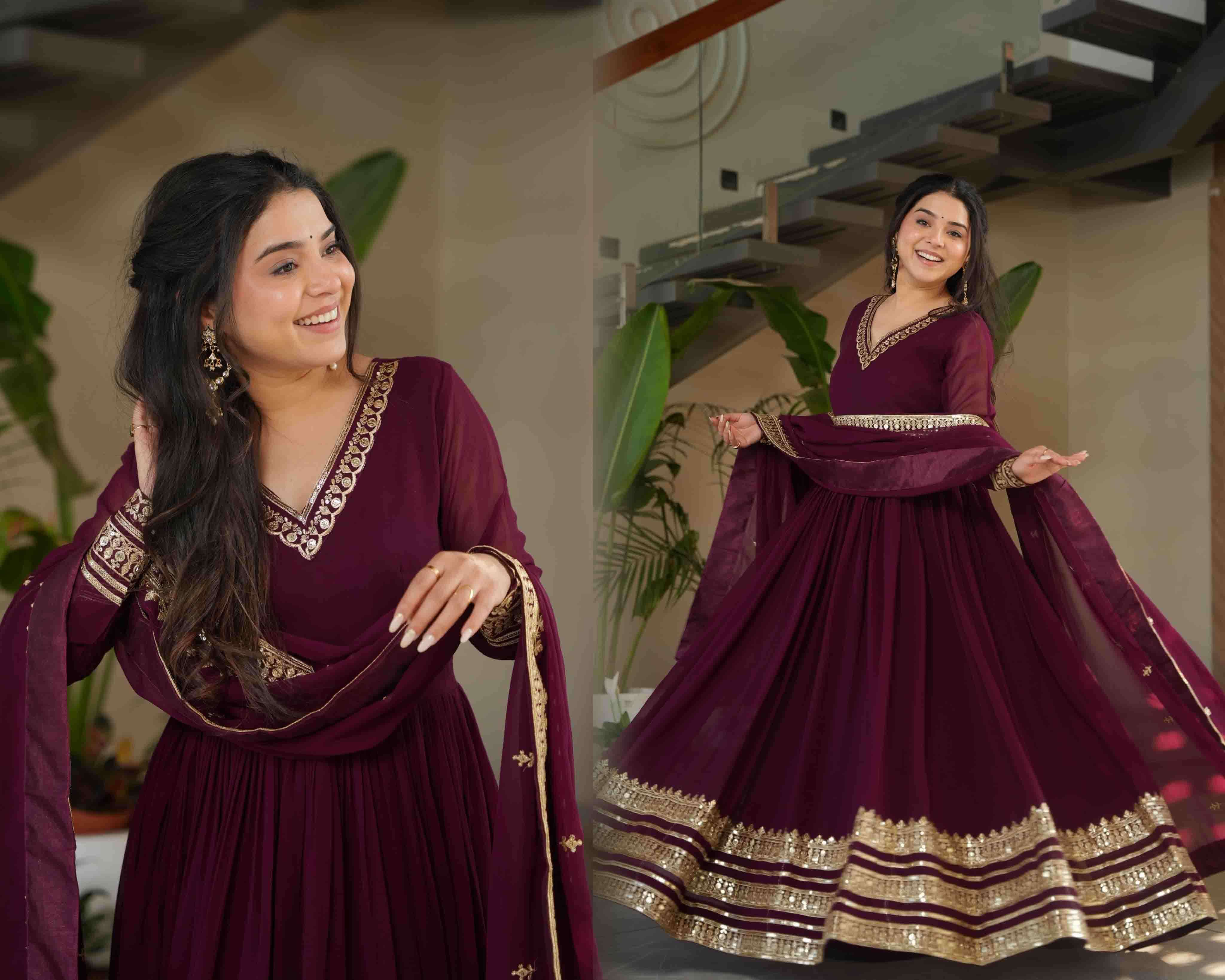 Surur Krisha Creations Faux Blooming with Embroidery Zari Sequins