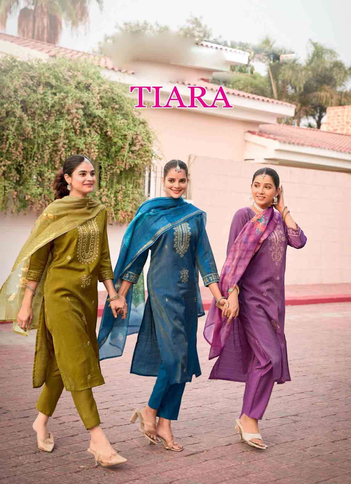 Tiara vol 1 mystic 9 Premium Quality Vertican Shimmer Formal Kurti Pant Dupatta set
