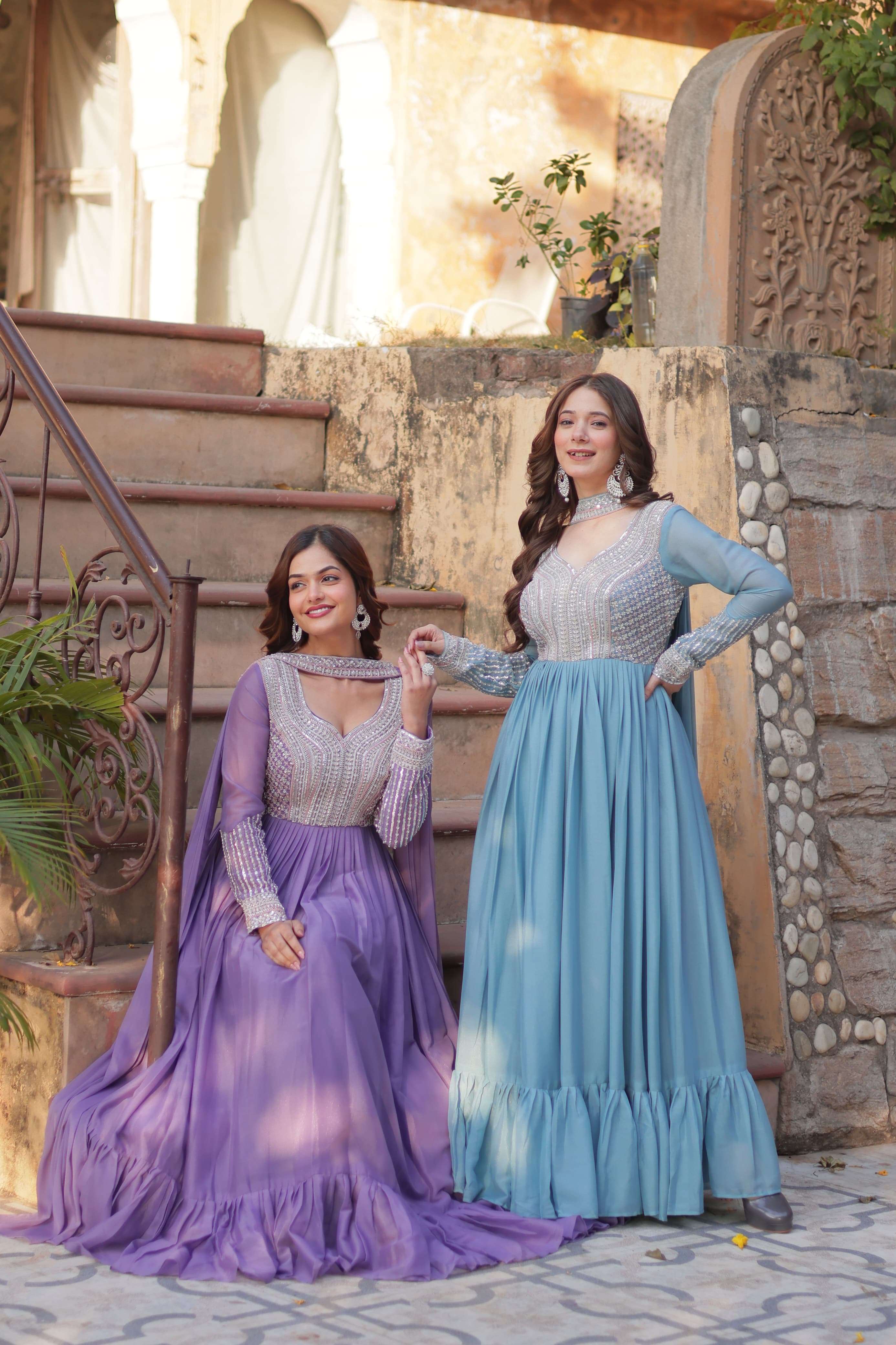 Utsav Krisha Creation Luxury star georgette readymade gown with embroidery and sequins work 