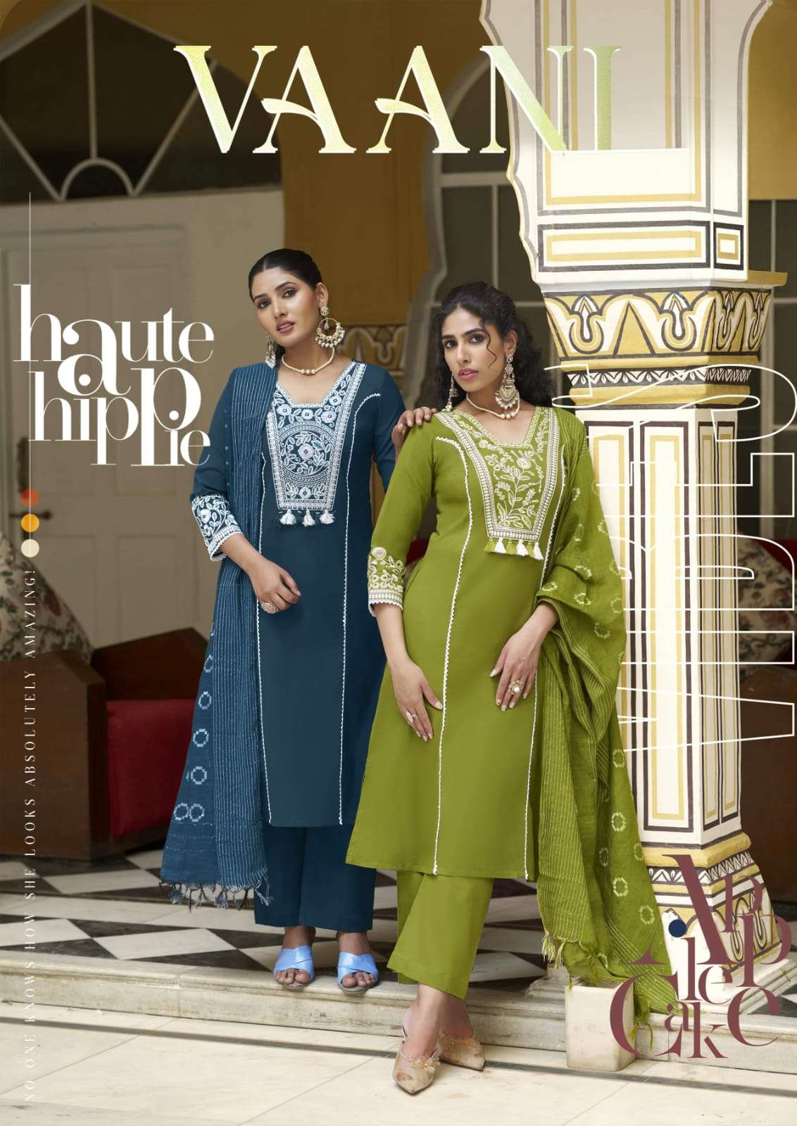 Vaani Karissa Premium pure heavy Linen with Cording work and handwork kurti pant dupatta set