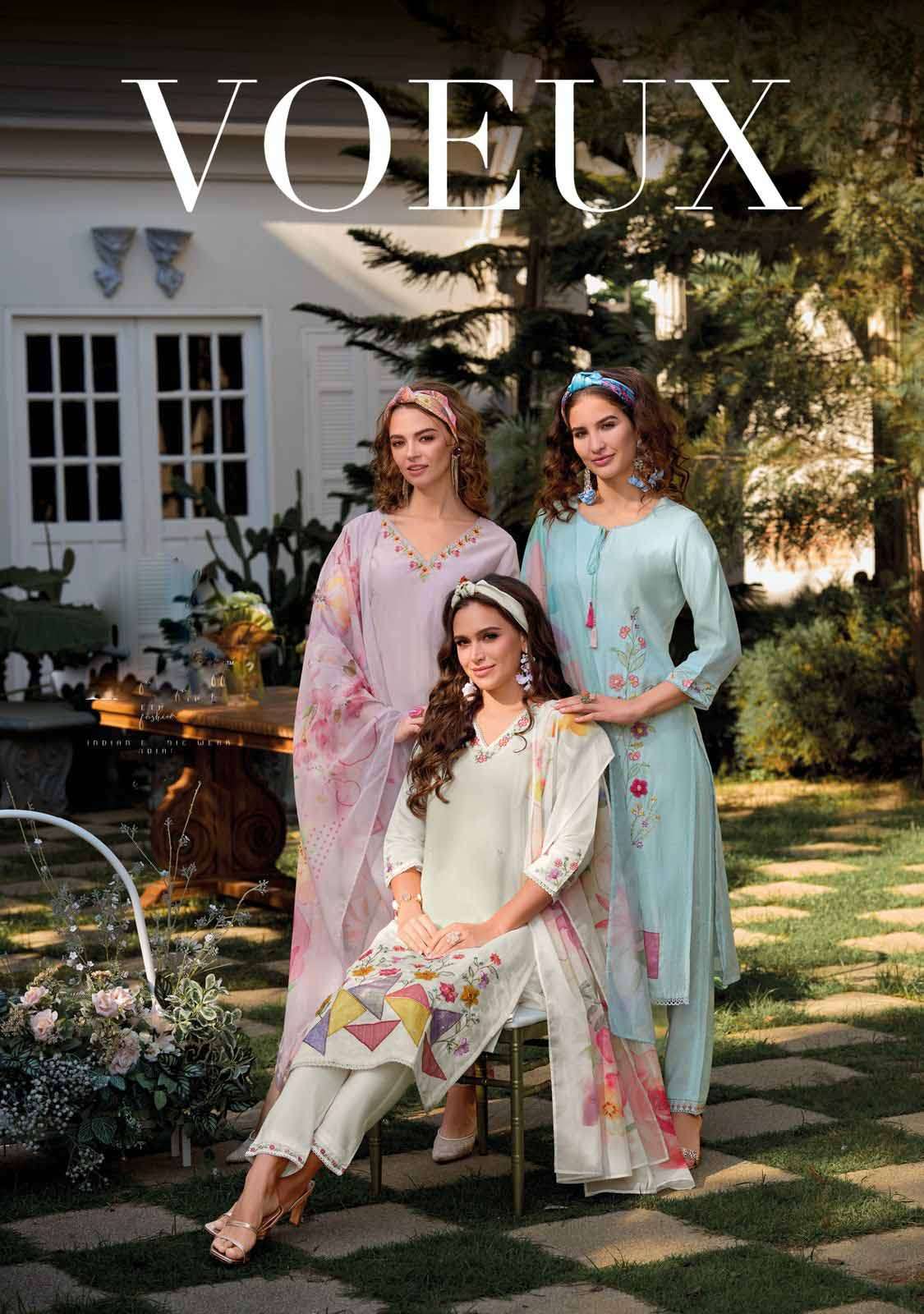 VOEUX Kailee 3PC Designer Suit Fancy Applique and Hand Work