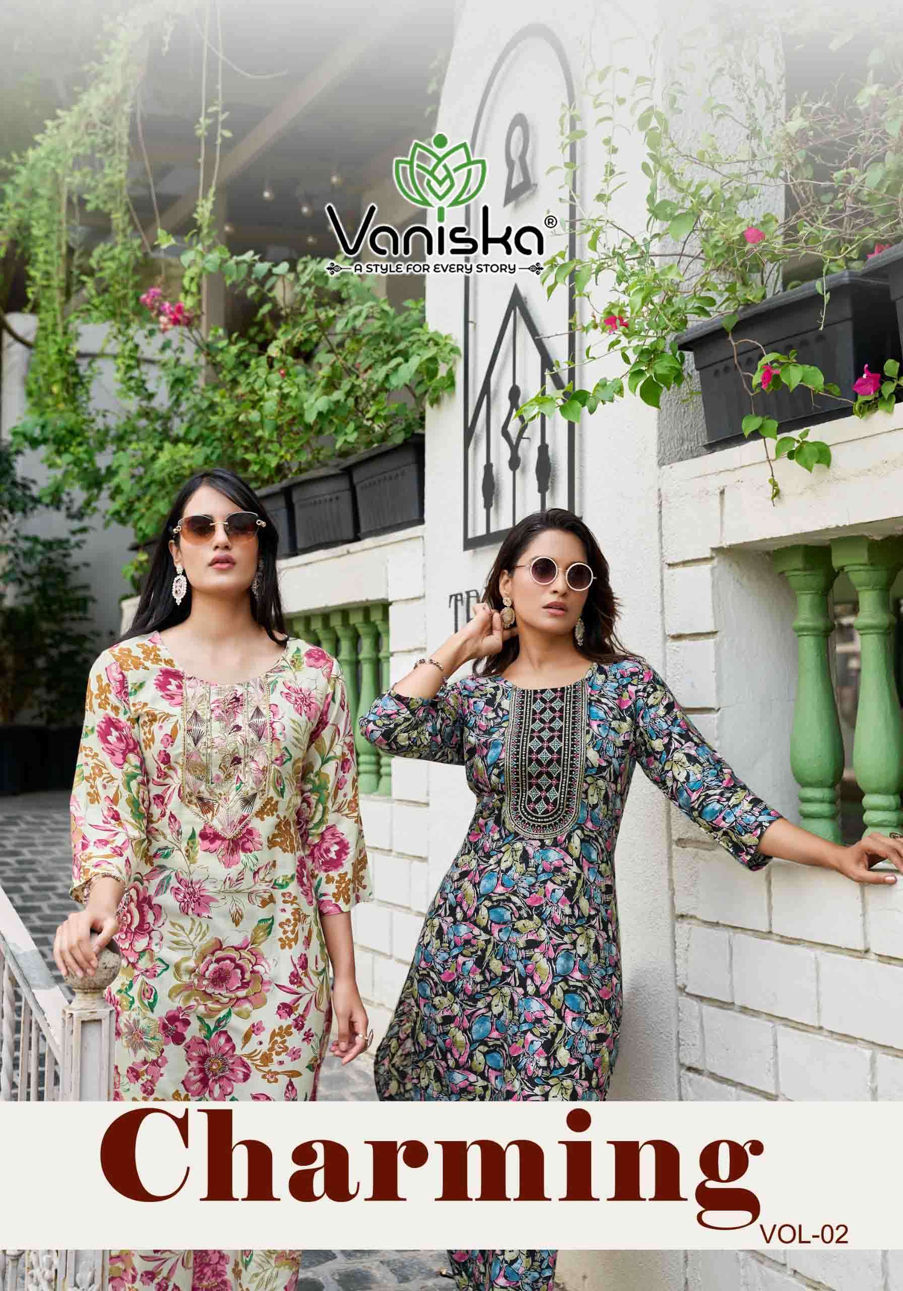 Charming Vol 2 Haevy Rayon Foil Print And Emroidery Sequence Work Kurti