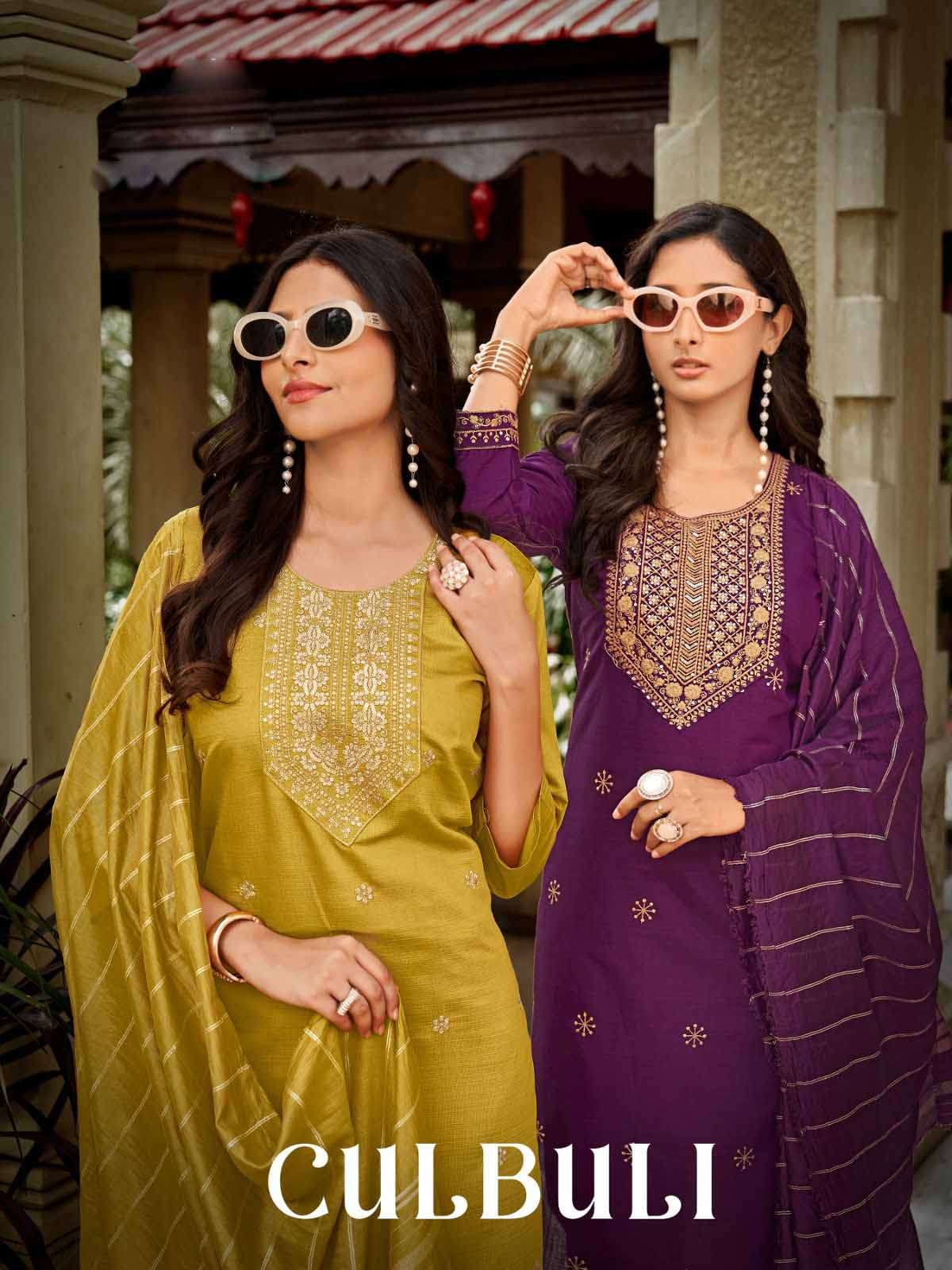 Krisha Creation Culbuli Vol 1 3PC with neck embroidery work on Vatican heavy and Jacquard dupatta