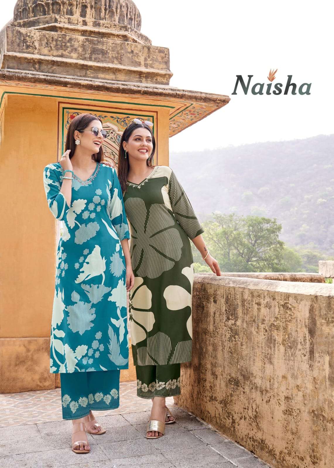Naisha Mittoo Rayon Print Handwork Kurti Pant Collection Online