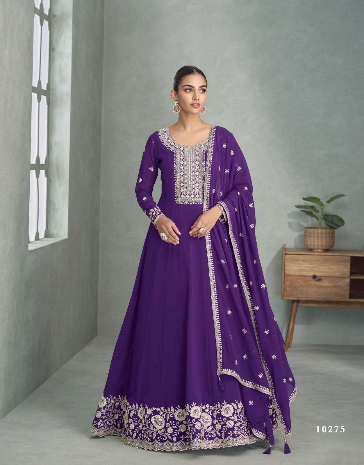 Purva Aashirwad Mor bagh Real Georgette Embroidered Designer Gown with Dupatta