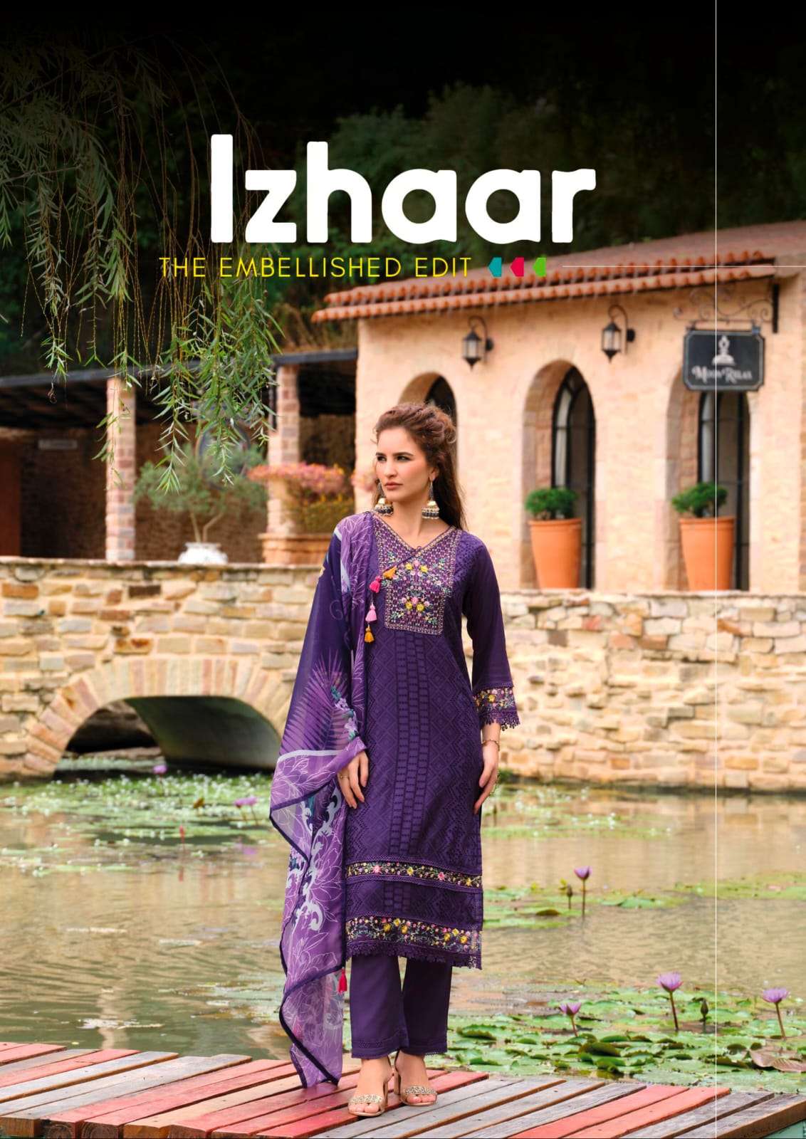 Izhaar Lady leela Embroidery Handwork Schiffli Kurti Pant Dupatta set Now At krisha Creation Wholesaler