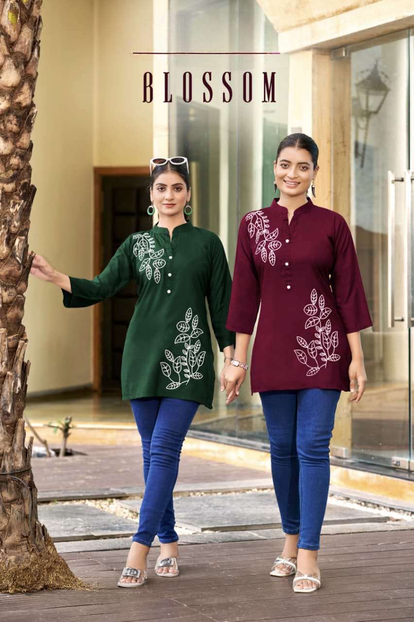 Blossom Rayon Embroidery Fancy Shot top Collection for women online at wholesaler krisha creation
