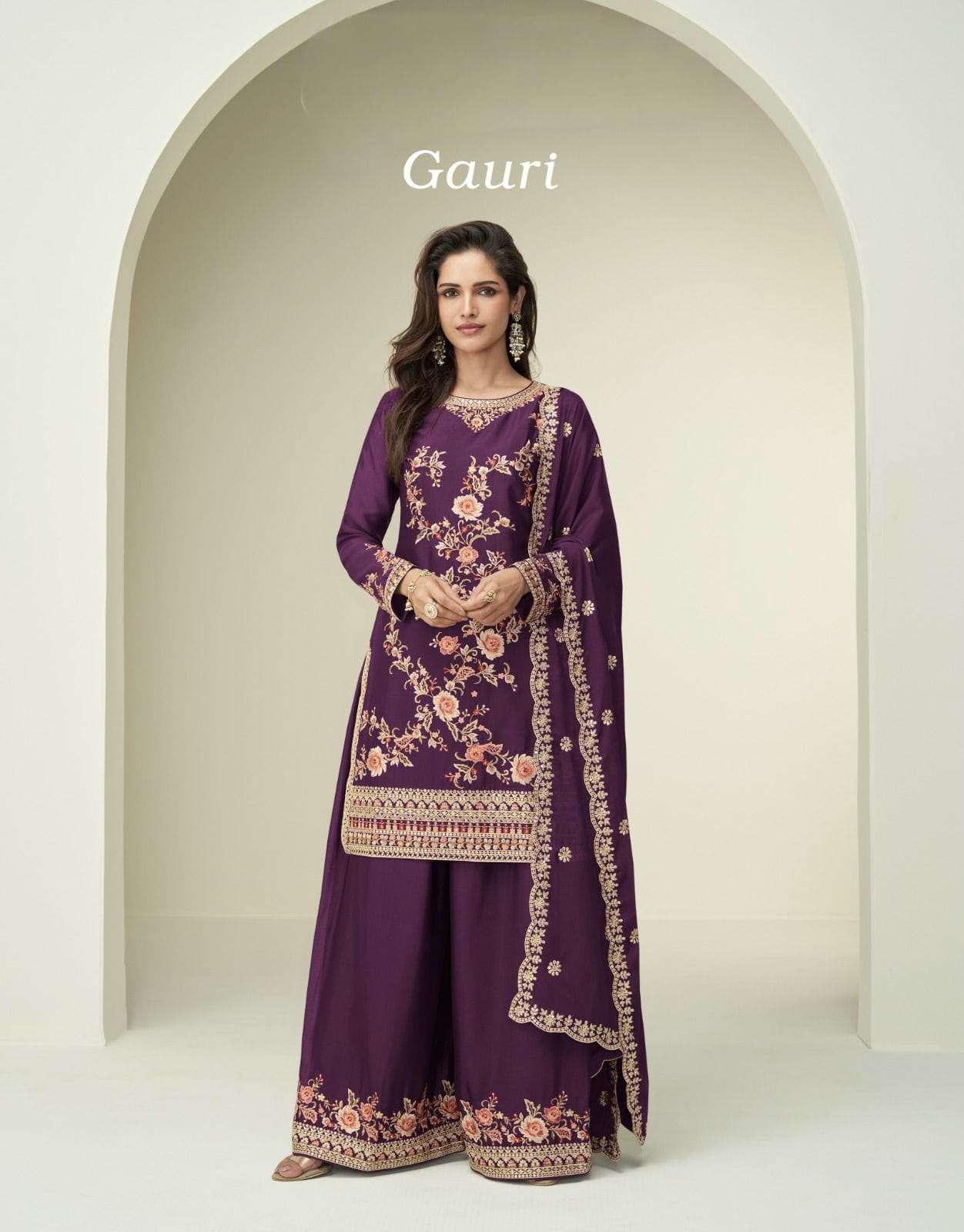 Gauri Aashirwad Creation Premium Chinnon Silk Ready to Wear Collection Krisha Creation Wholesaler Surat