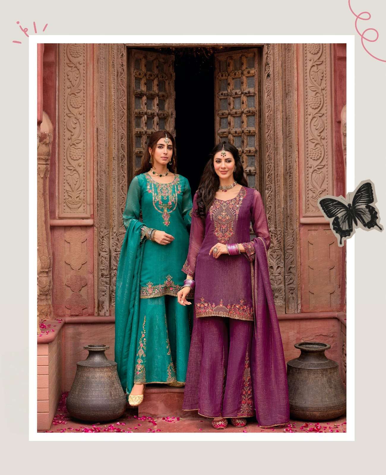 Lashkara Lily lali Embroidery and Handwork Collection Kurti with Divider Palazzo For Diwali Festival