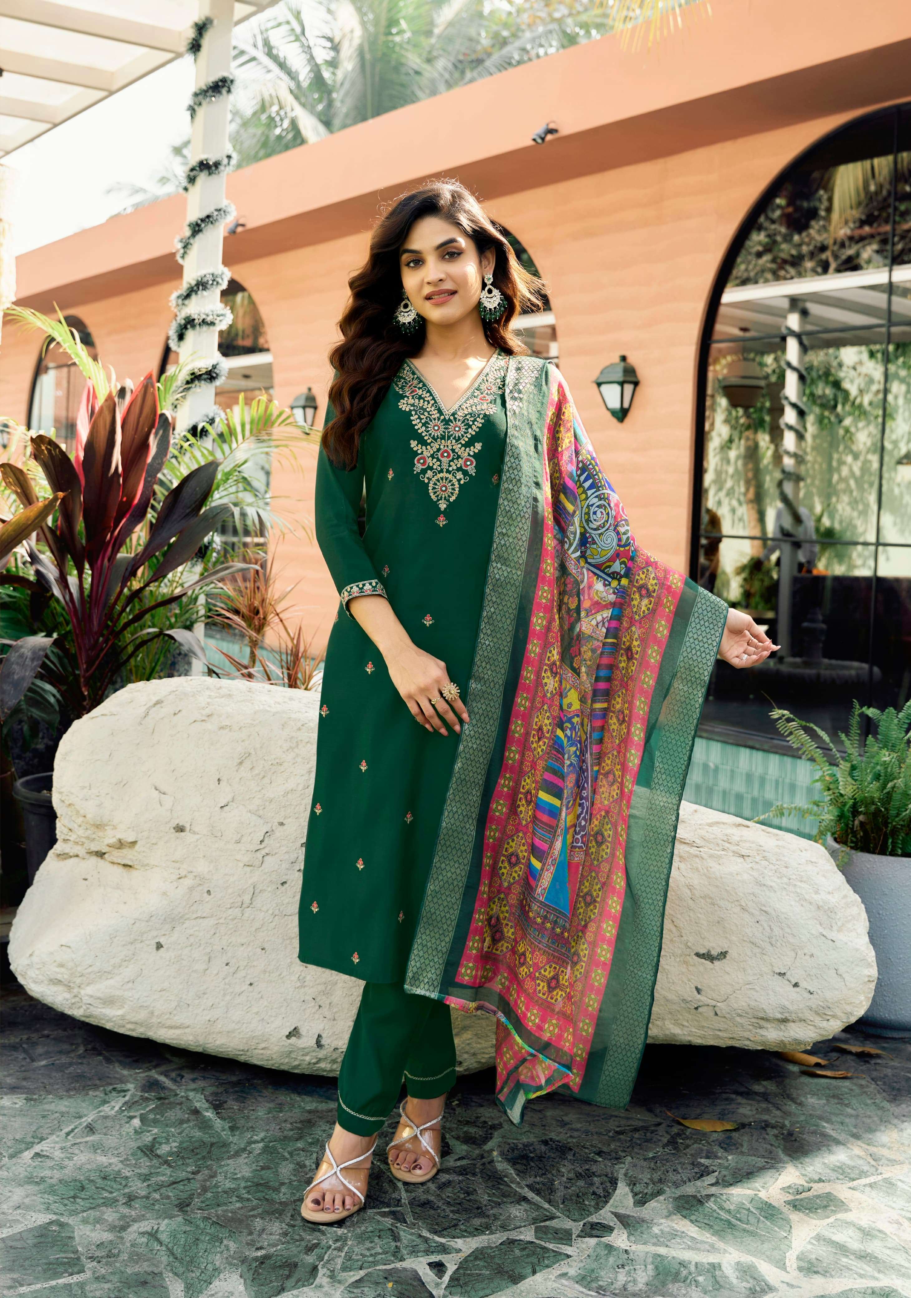 Rangat Ossm Partywear Embroidery Kurti Pant Dupatta set