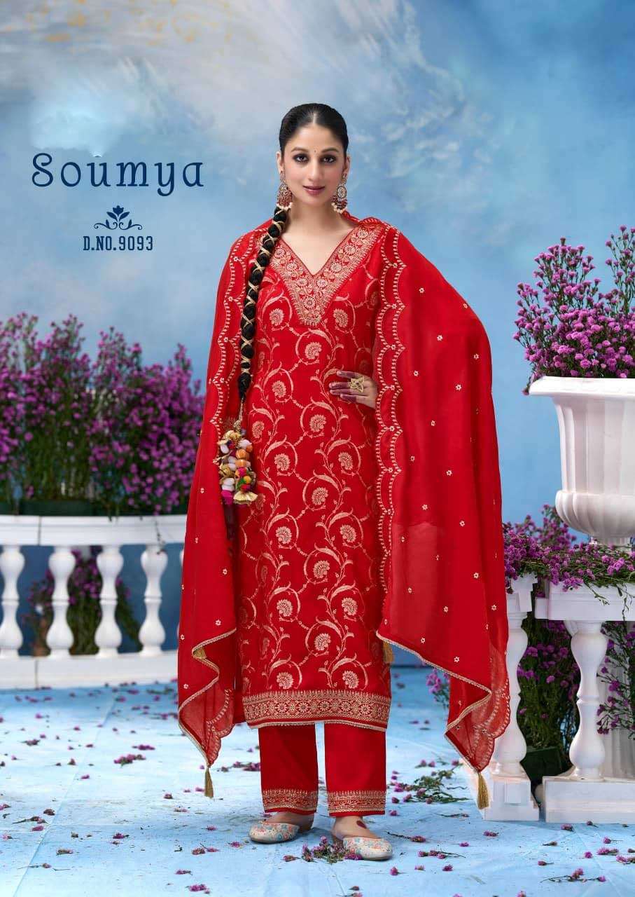 Rangoon Soumya Pure Russian Jacquard Silk Khatli Hand mirror Kurti Pant Dupatta collection Online