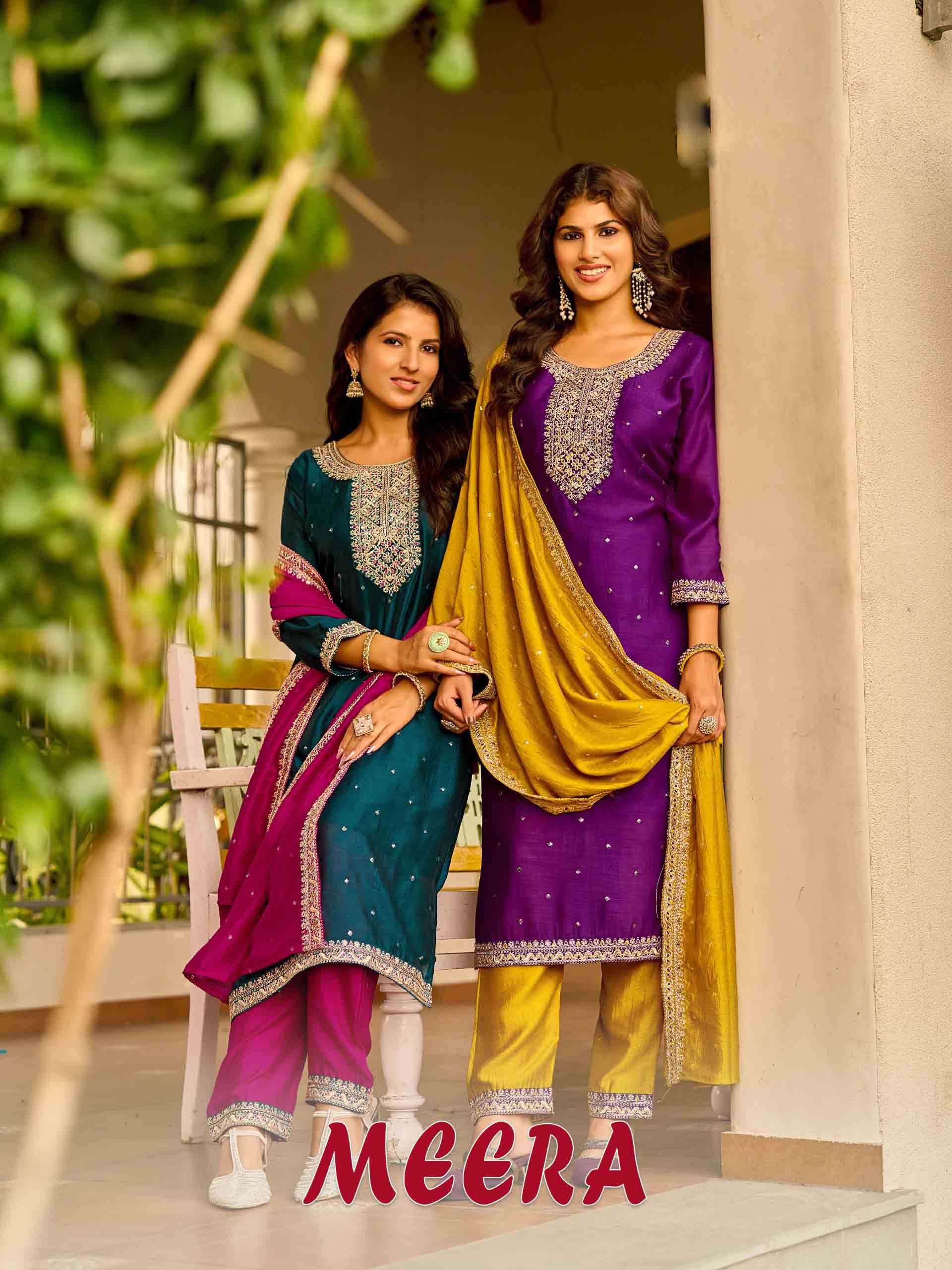 AANCHI Meera Straight Vichitra Silk Suit Set with Contrast Dupatta Premium Quality at Krisha Creation Surat
