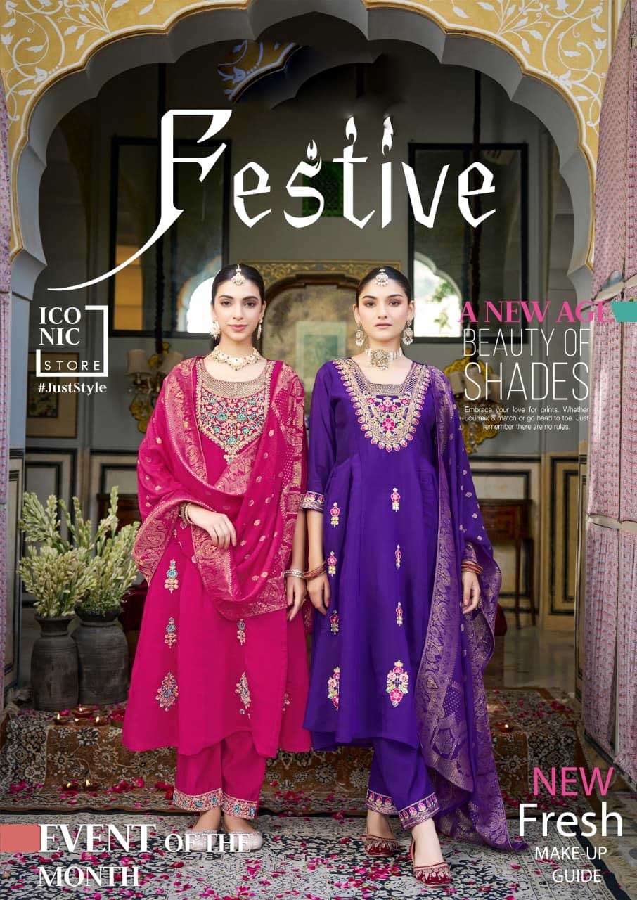 Karissa Festive Premium Viscose Embroidery Top with Pant Dupatta set Online at Krisha creation