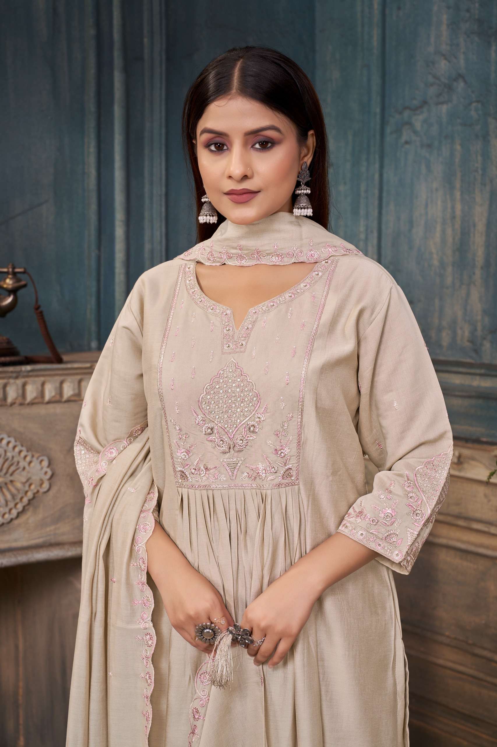 SINHAN Premium Roman Silk Embroidered Suit with Chanderi Dupatta Krisha Creation