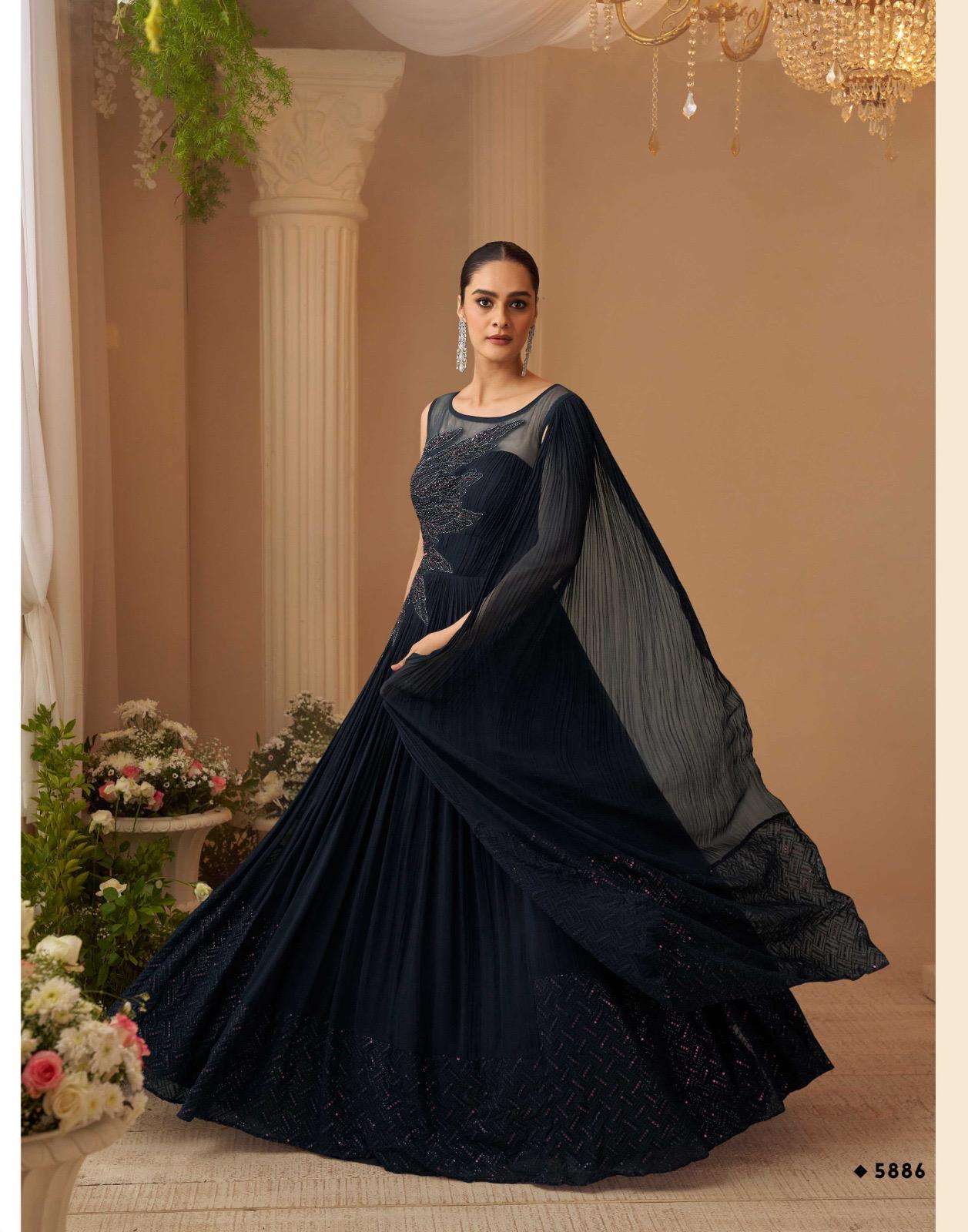 Aarohi Sayuri Real Chinon Silk Trendy Wedding Look Stylish Gown Collection online