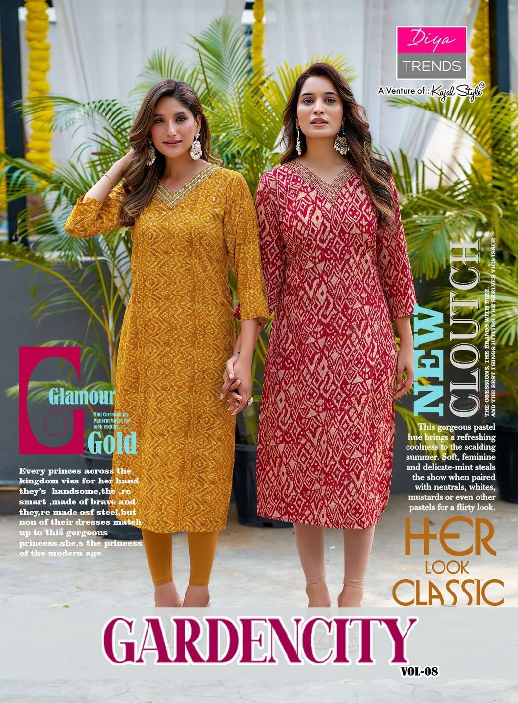 Diya Trends Garden City vol 8 Rayon Print Fancy Straight cut Embroidery Kurti