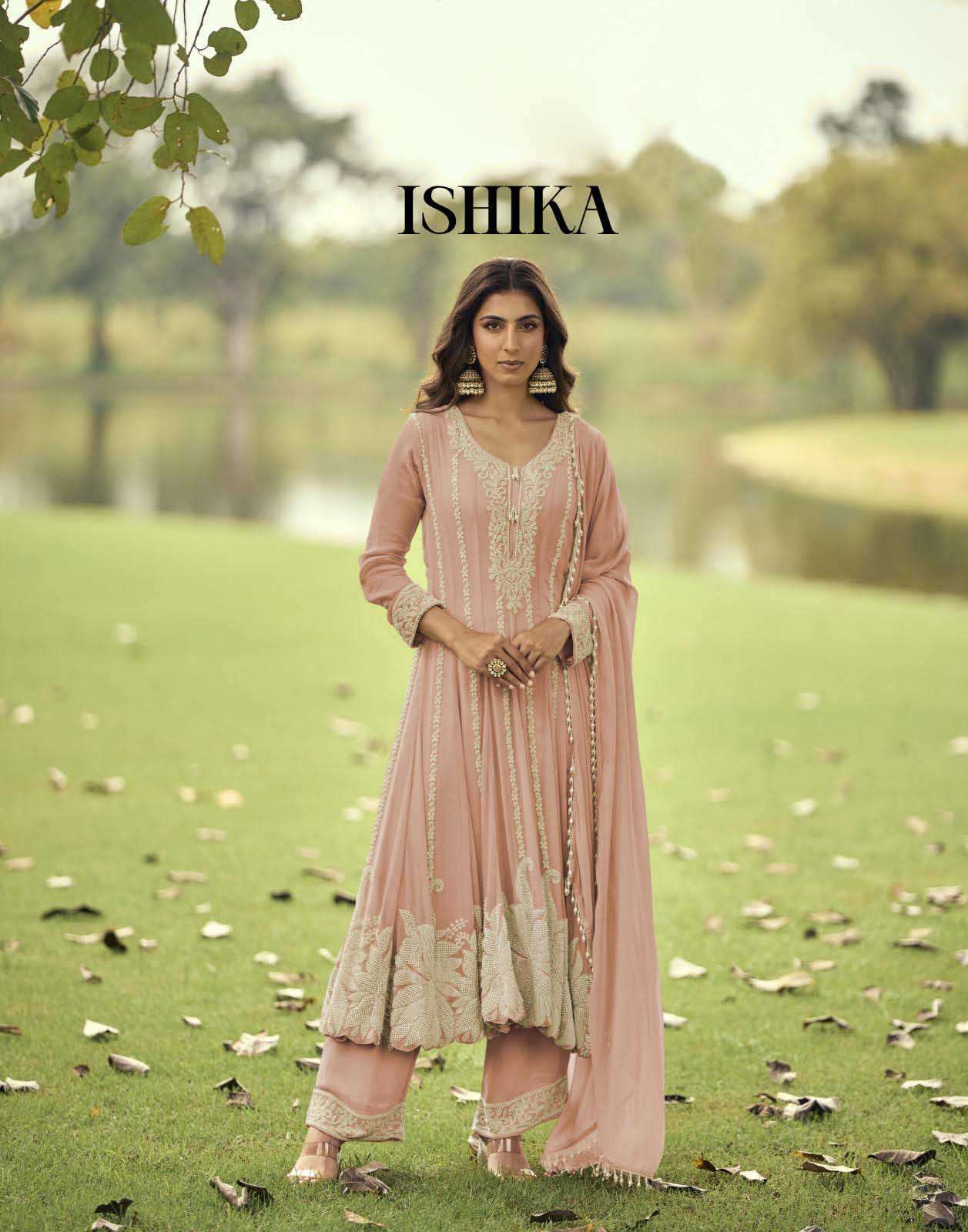 Ishika by Sayuri Premium Real Georgette Heavy Embroidery with Beads work Anarkali Style Suit collection