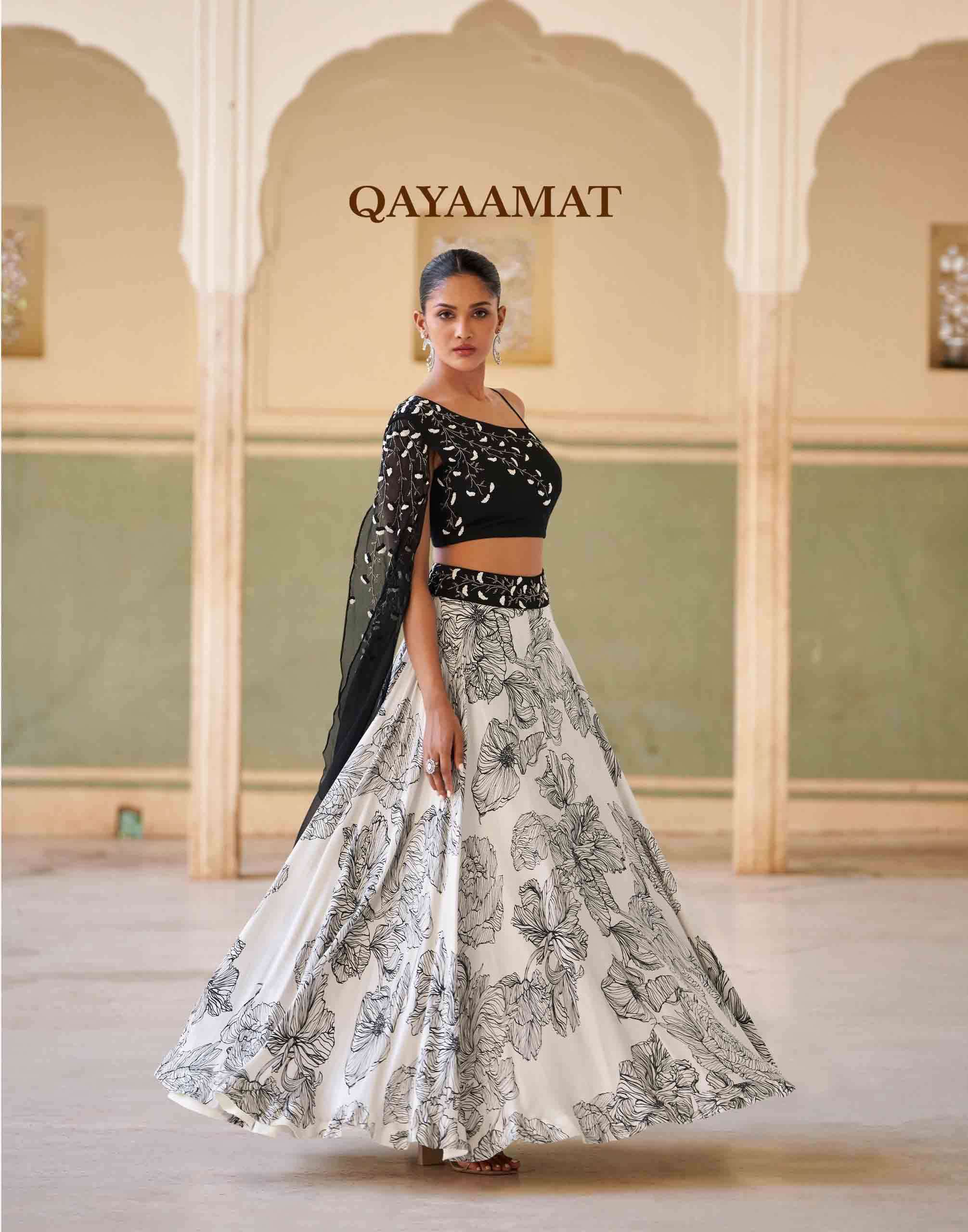 Qayaamat by Sayuri Fancy Partywear Crop top Style Lehenga Choli Collection online at krisha creation