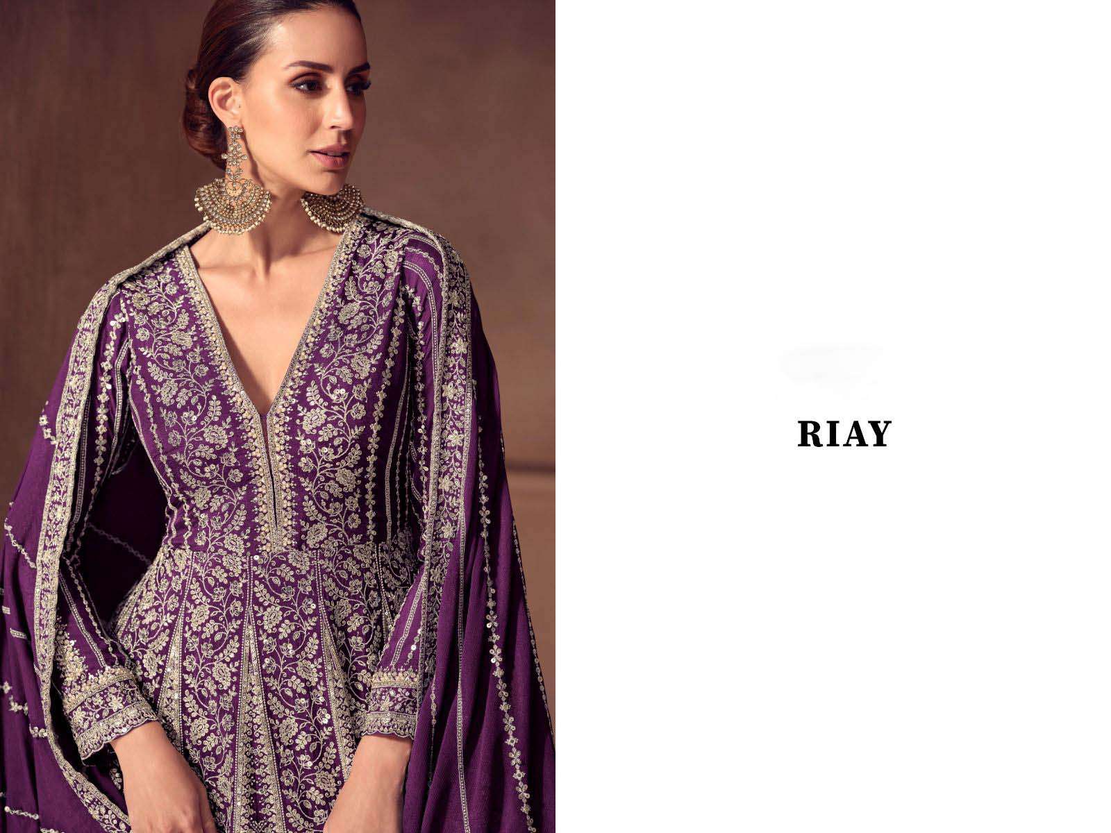 RIAY Gulkayra Designer Real Chinon Free Size Stitched Suit Collection Krisha Creation Wholesaler Surat