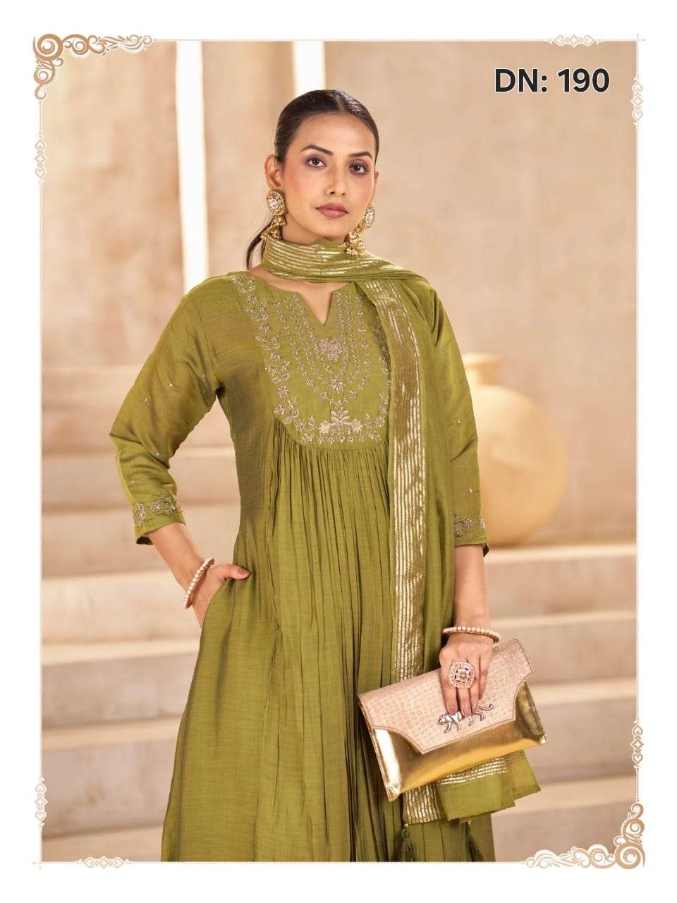 Roman Soft Mul Chanderi Silk with Handwork Kurti Pant Dupatta set