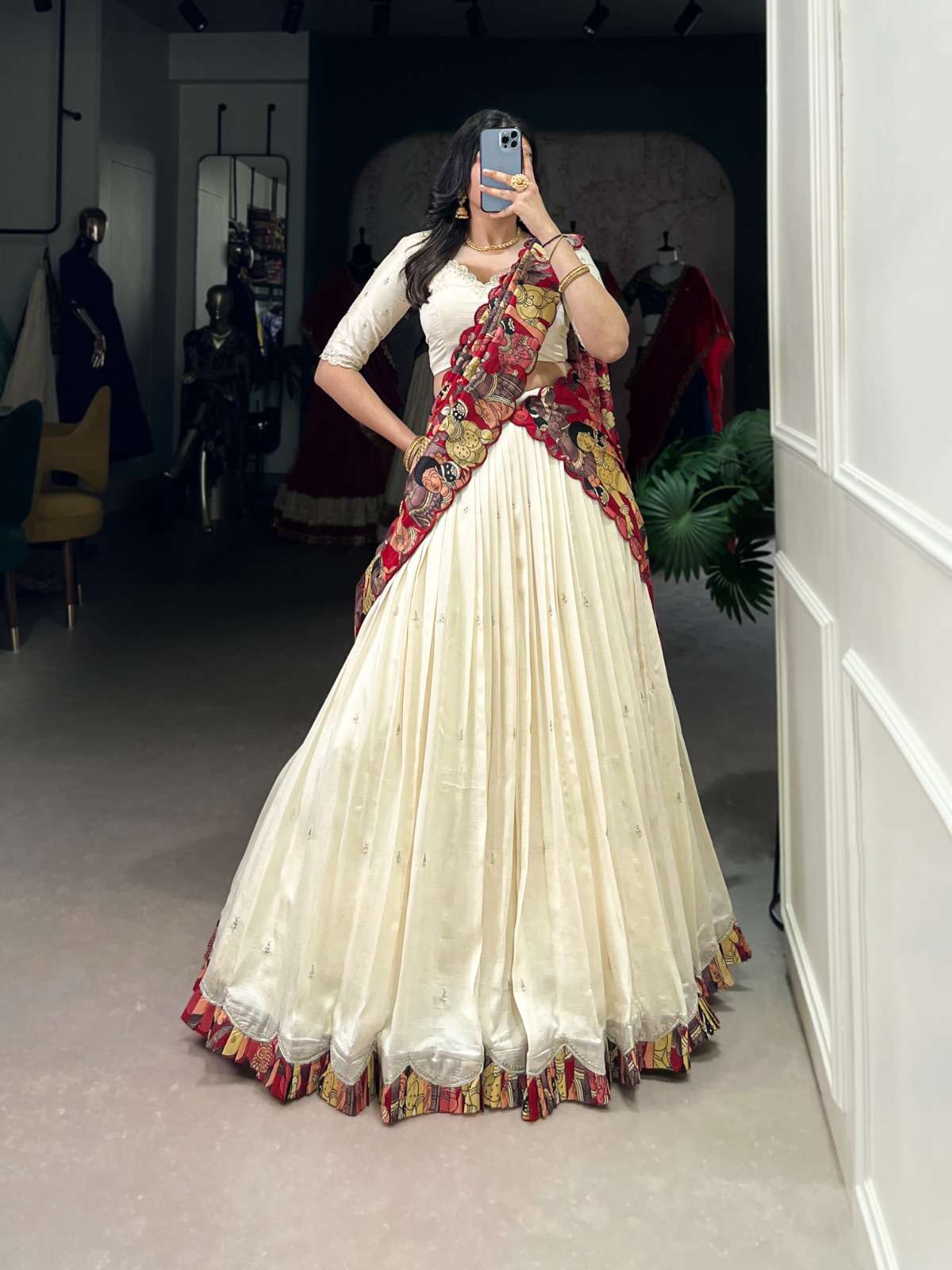 VARNIKA Vichitra Silk Lehenga Choli with Sequins Embroidery and Kalamkari Dupatta at Krisha Creation Surat