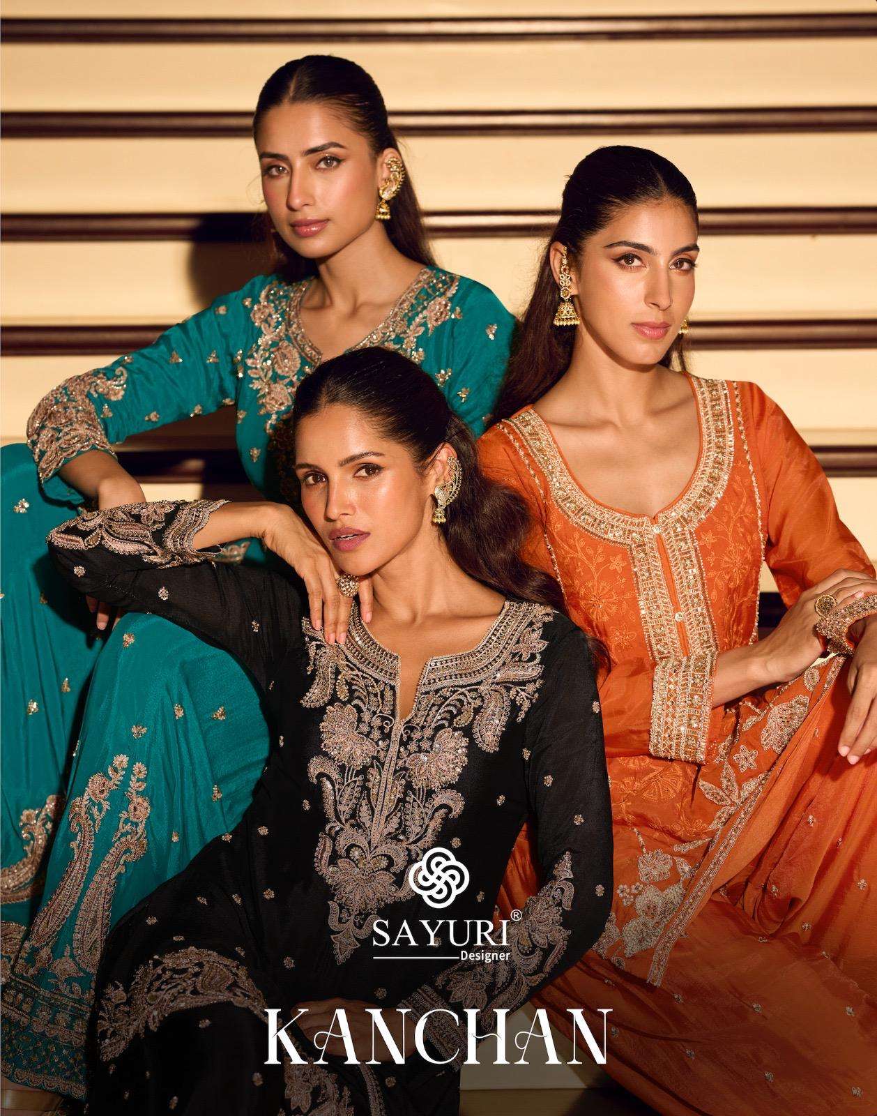 Kanchan by sayuri Premium Chinon Silk Heavy Beads Embroidery Designer Sharara Suit collection