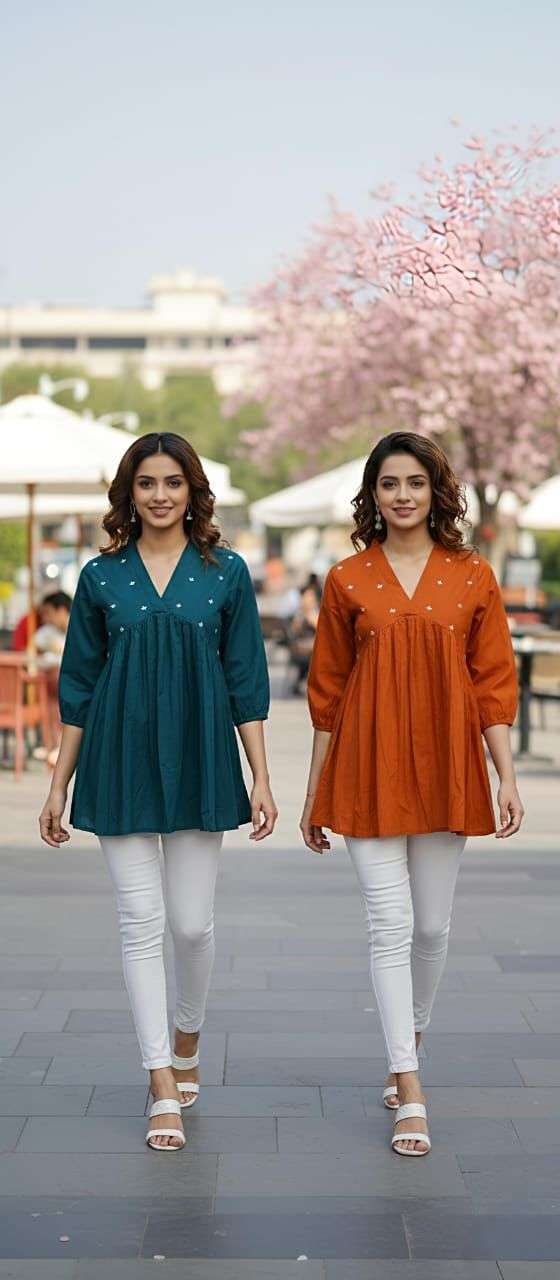 Misa Pure Cotton 60x60 Fancy Short Kurti with thread embroidery on yonk