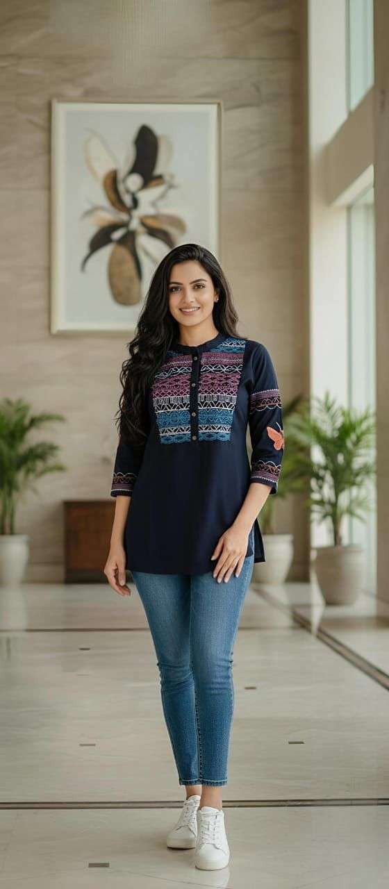 Sona cotton flex Beautiful tops with heavy thread embrodiery collection online