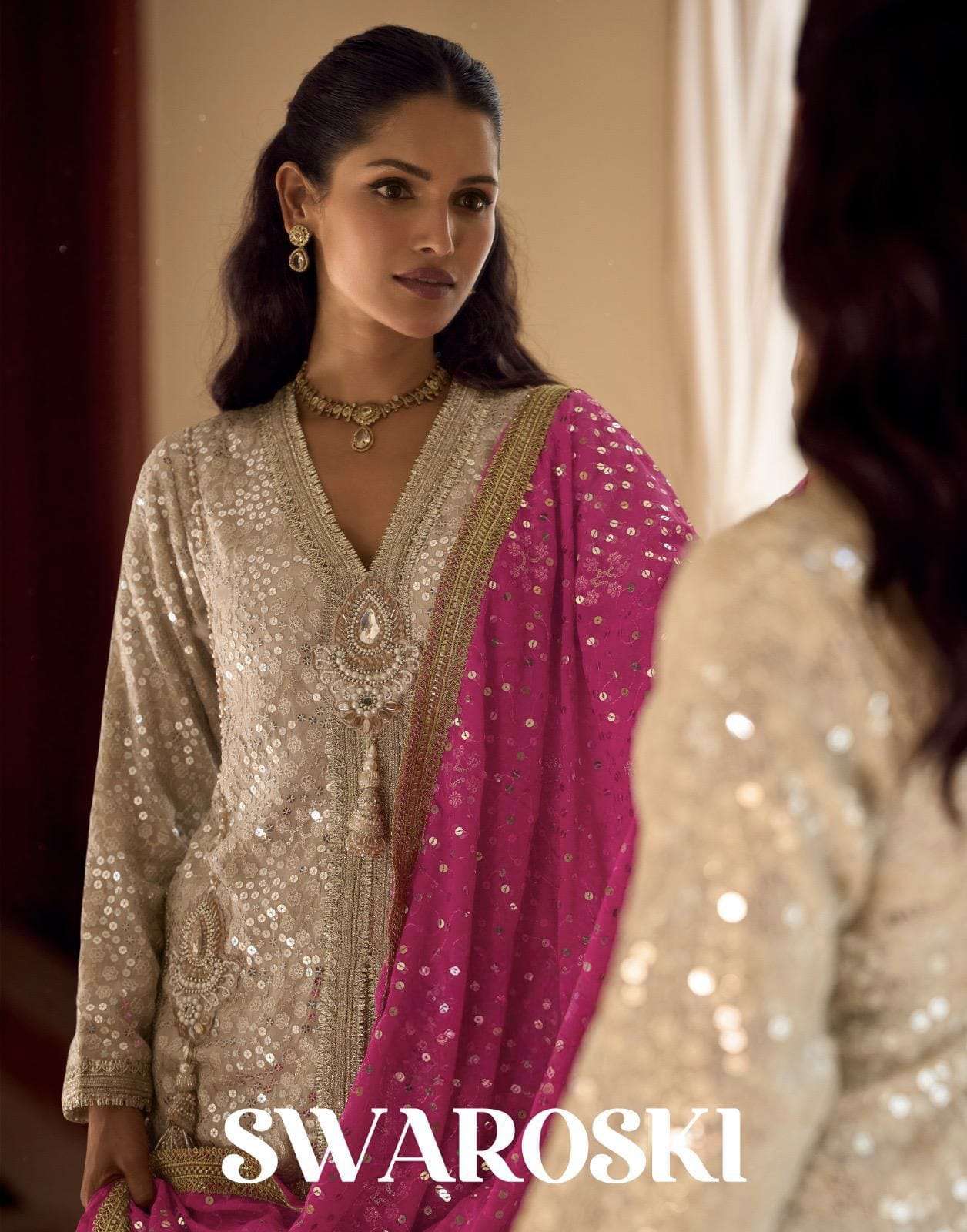 SWAROSKI SAYURI DESIGNER 3 PCS Set Premium Georgette Heavy Embroidered Dhoti Pant Suit Krisha Creation Surat