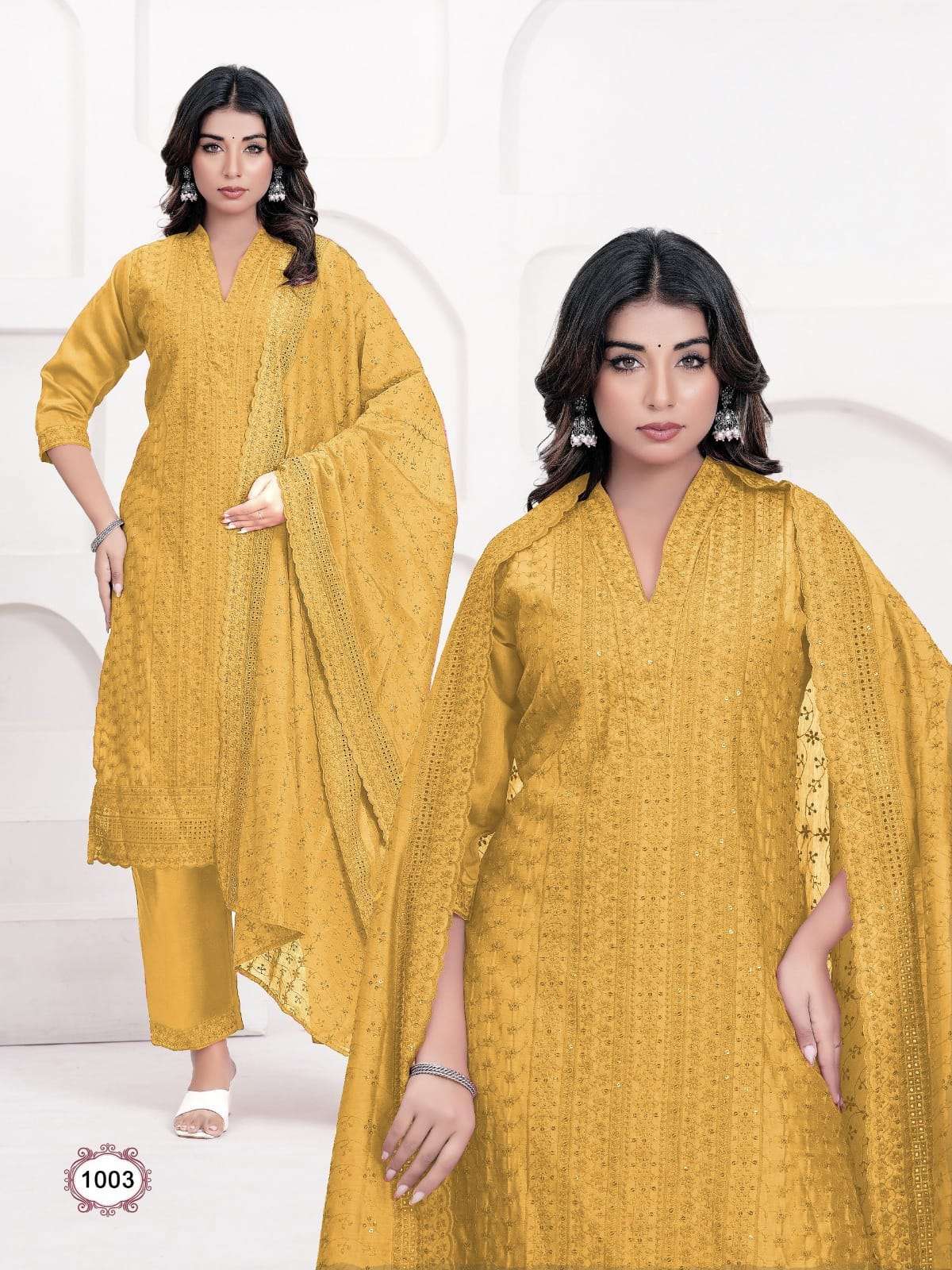 Taniya nx Tunic Schiffli Lucknowi chikan Style Kurti Pant Dupatta set