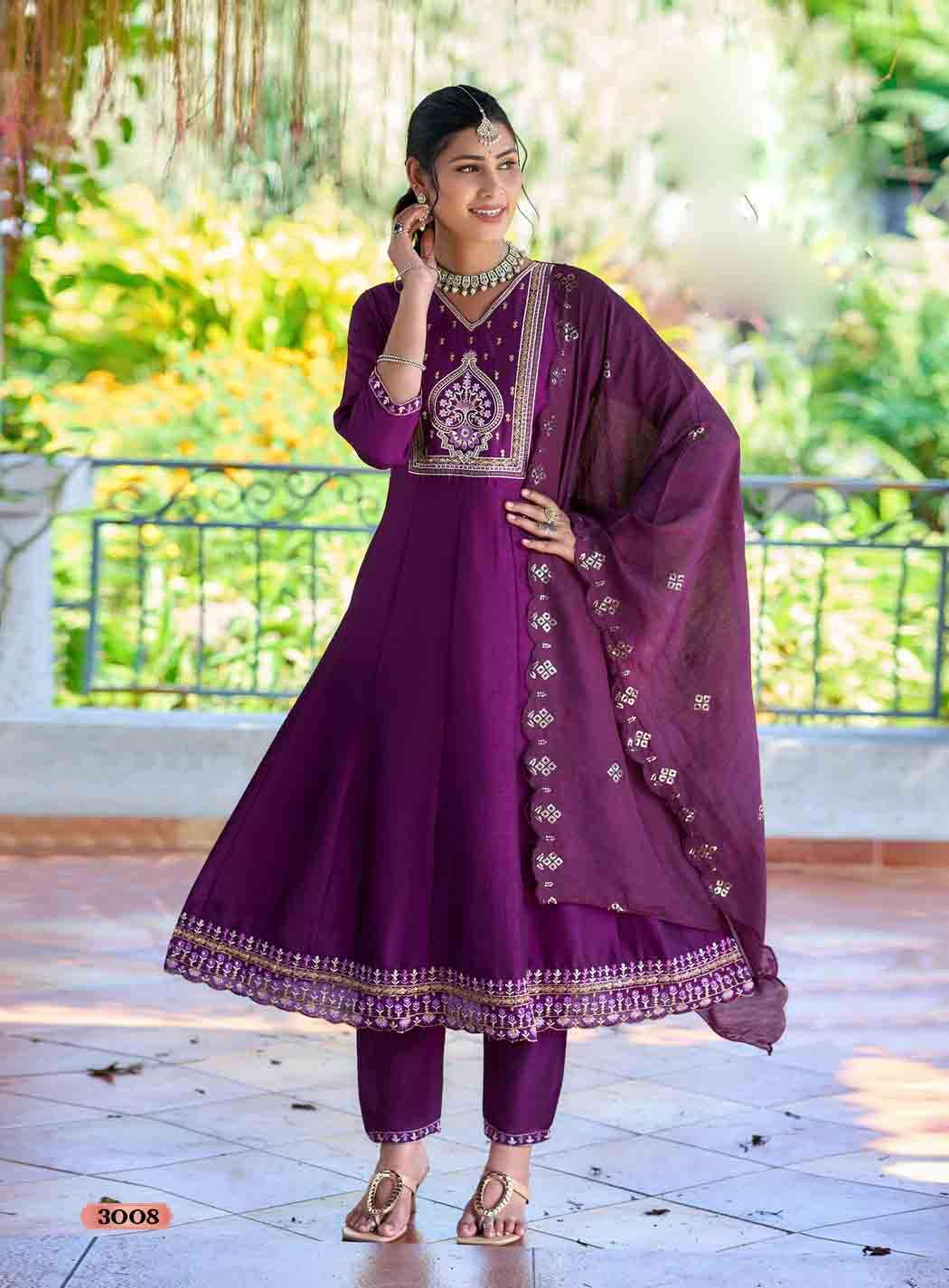 Wholesale Kashvi Vol 3 Passion Tree Anarkali Vichitra Silk Kurti Set with Dupatta