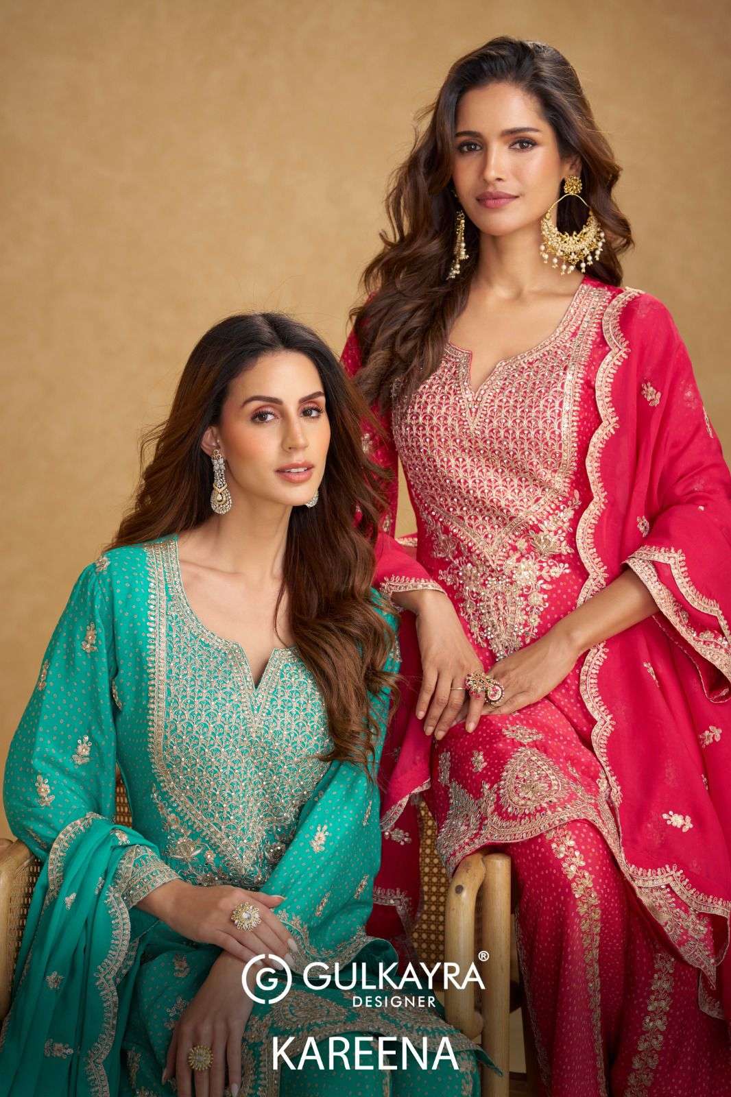 kareena by gulkayra real chinon digital print heavy embroidery & Handwork palazzo suit collection