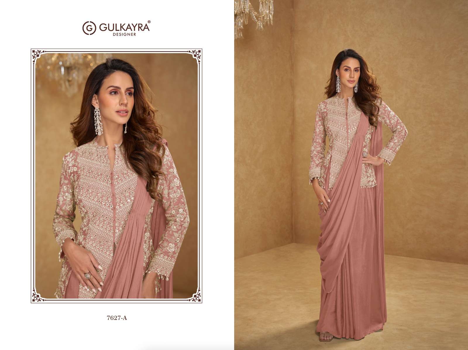 Mirza by Gulkayra Real Chinon Indowestern Embroidery Suits with beautiful light colours 
