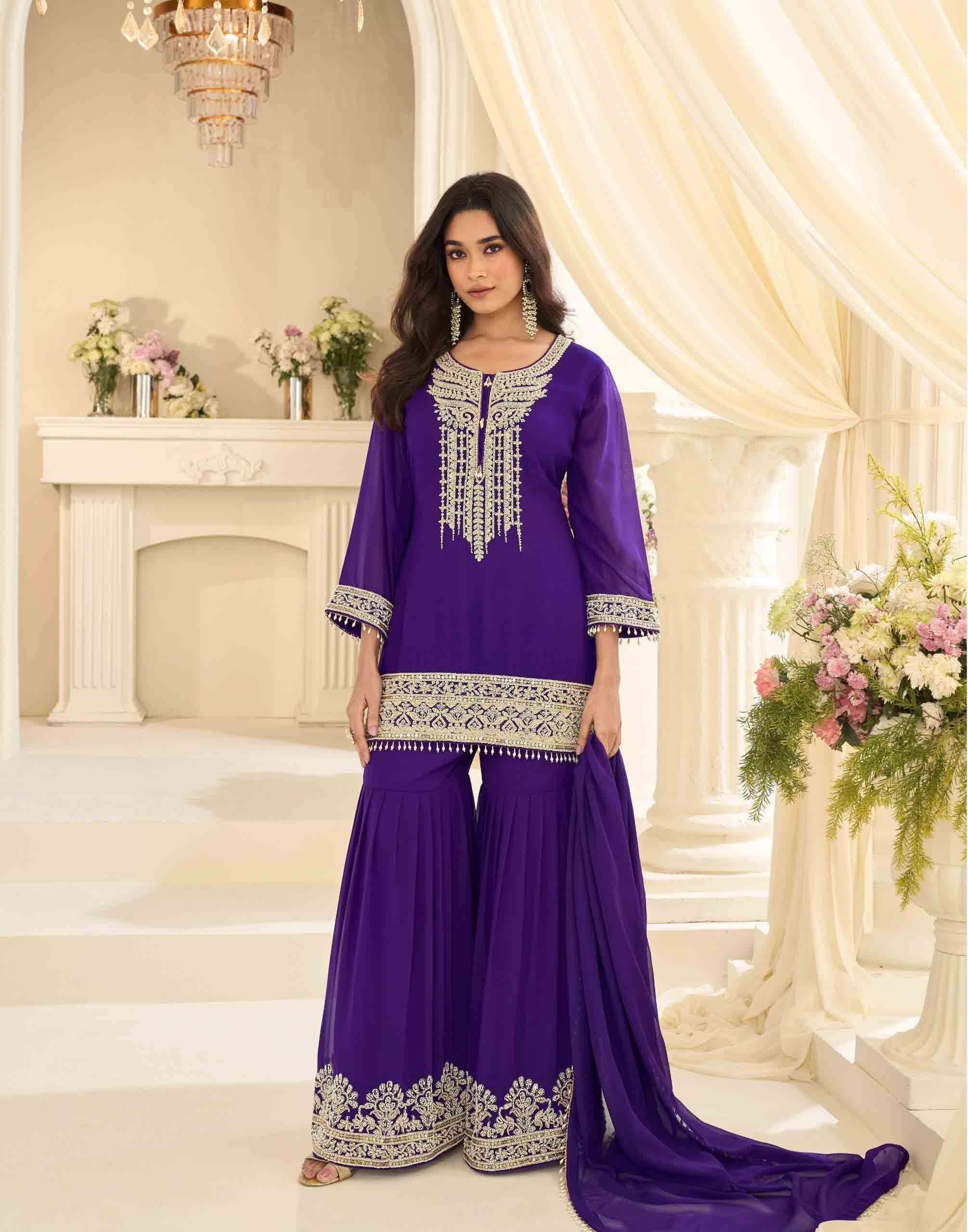 bansuri by sayuri designer premium fancy embroidery & beads work Sharara suit for eid and wedding season