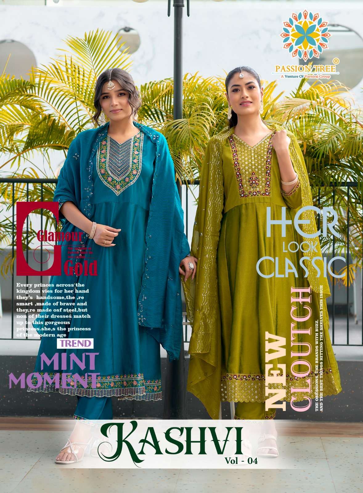 kashvi vol 4 passion tree vichitra silk embroidery anarkali style kurti pant dupatta set collection