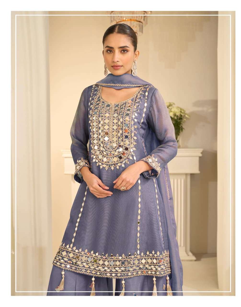 mirror collection 10313 by sayuri desiner luxury premium simar silk top with sharara and dupatta