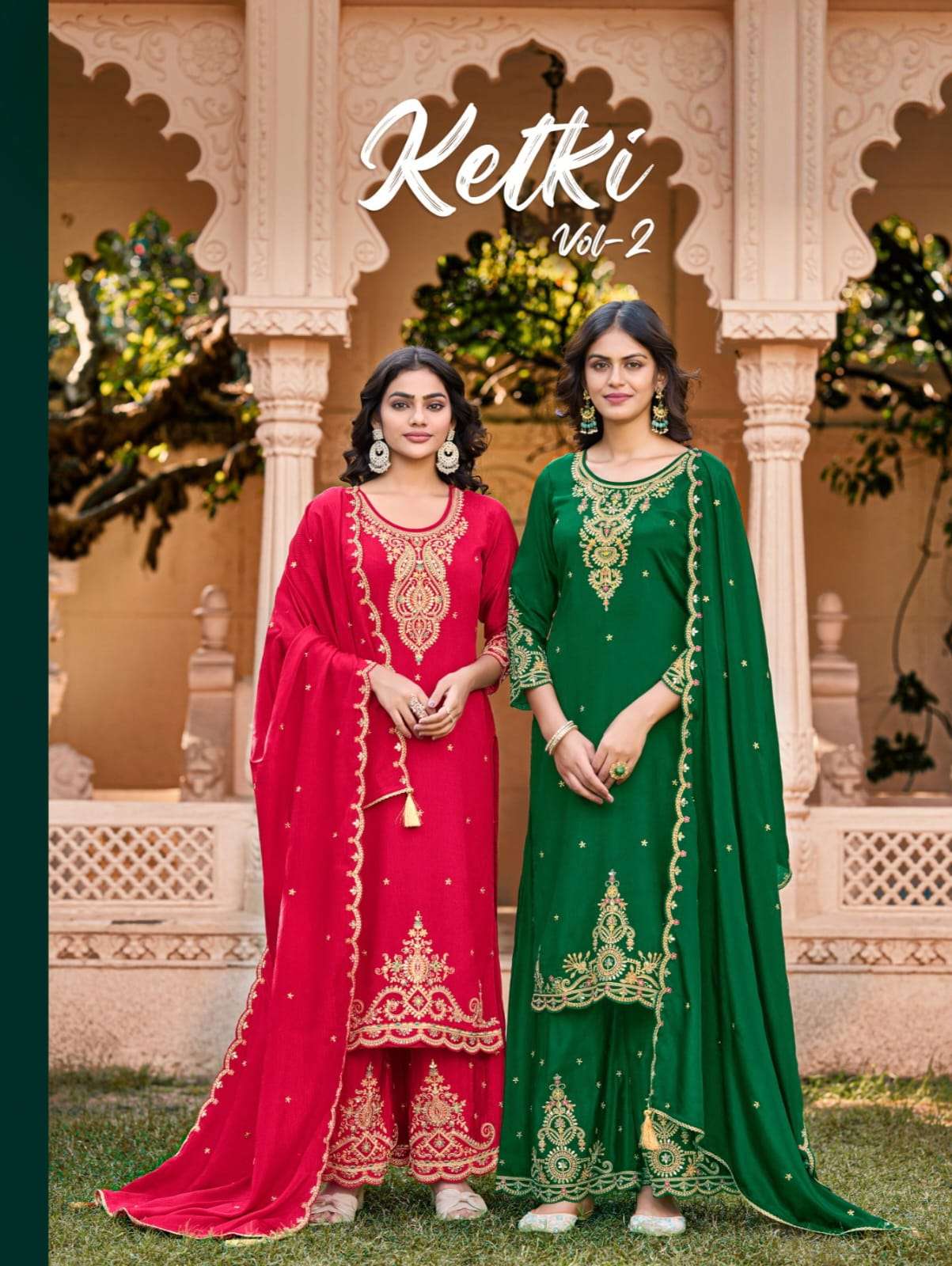 Rangoon ketki vol 2 chinon with fancy code & mirror work on top with palazzo and dupatta