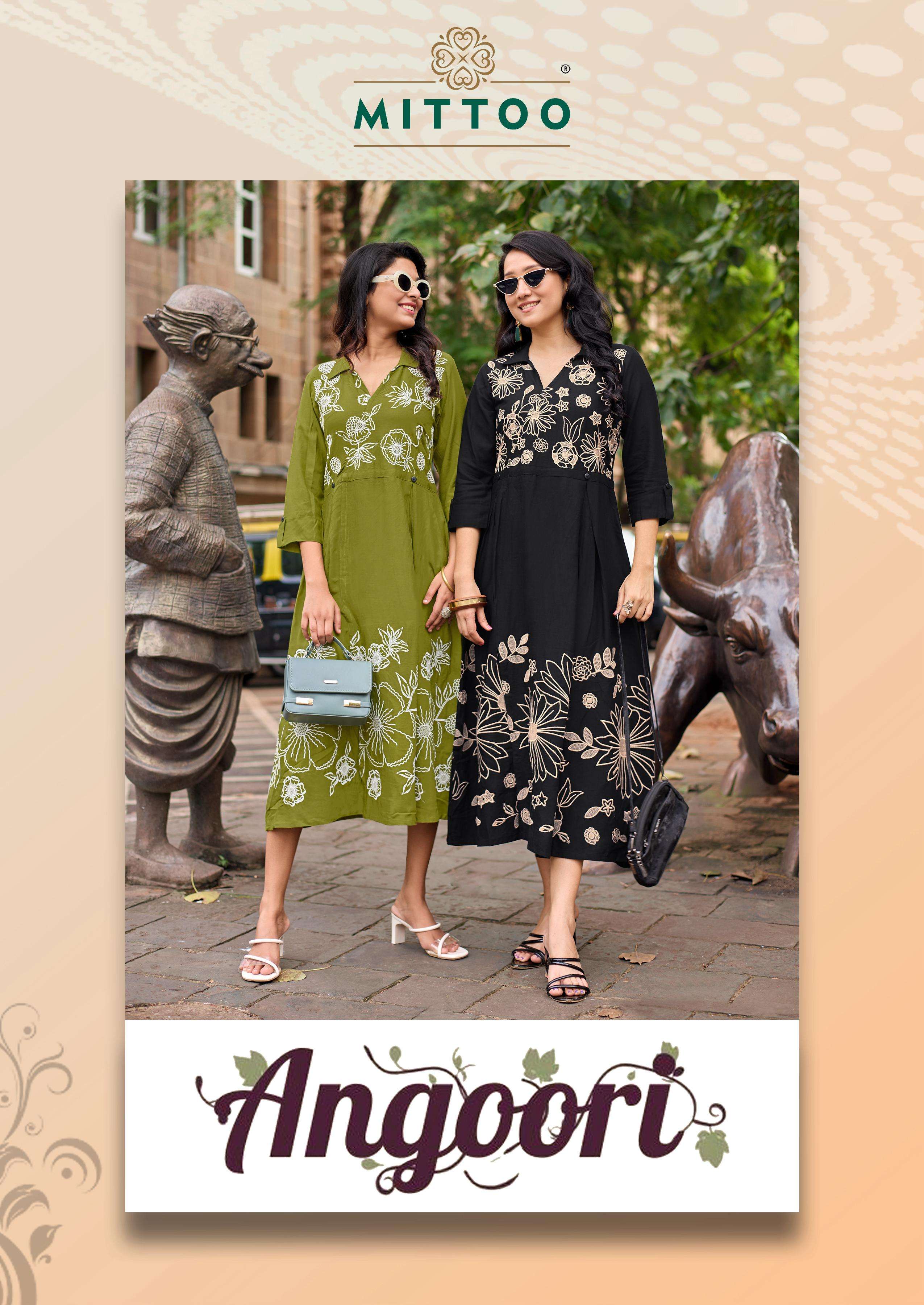 angoori mittoo by krisha creation heavy rayon thread work long stylish kurti