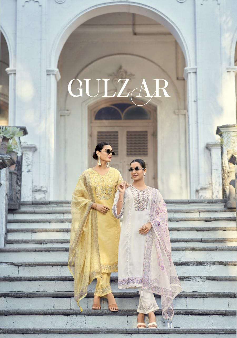 Gulzar Lady Leela Linen Kurti Pant Dupatta Set by Krisha Creation Designer Handwork Kurti Wholesale Surat