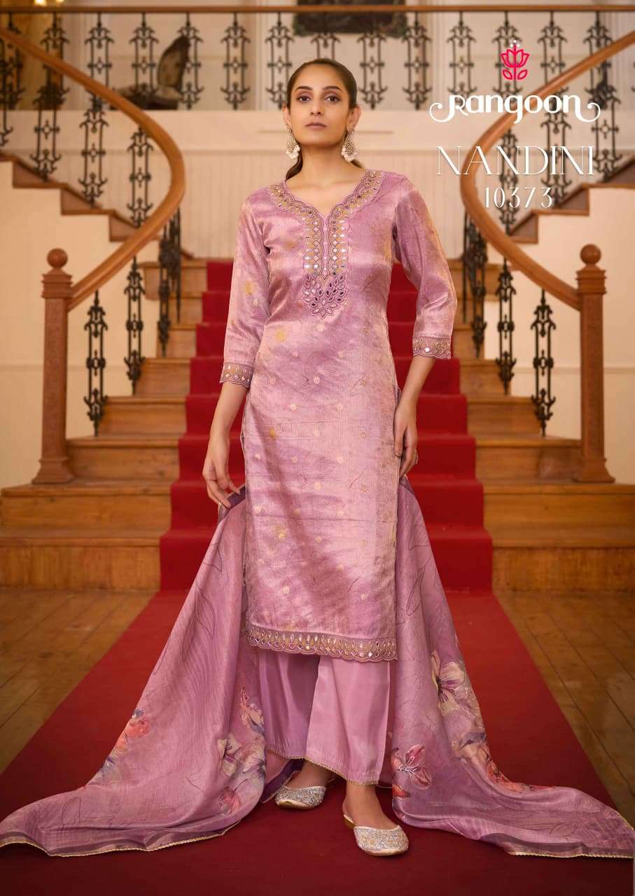 nandini rangoon by krisha viscose jacquard embroidery & Hand Mirror Kurti Pant Dupatta set