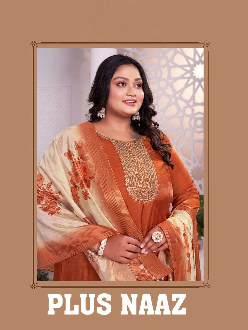 Plus Naaz Aanchi by Krisha Creation Glass Roman Embroidery Plus Size Kurti Pant Dupatta set wholesaler